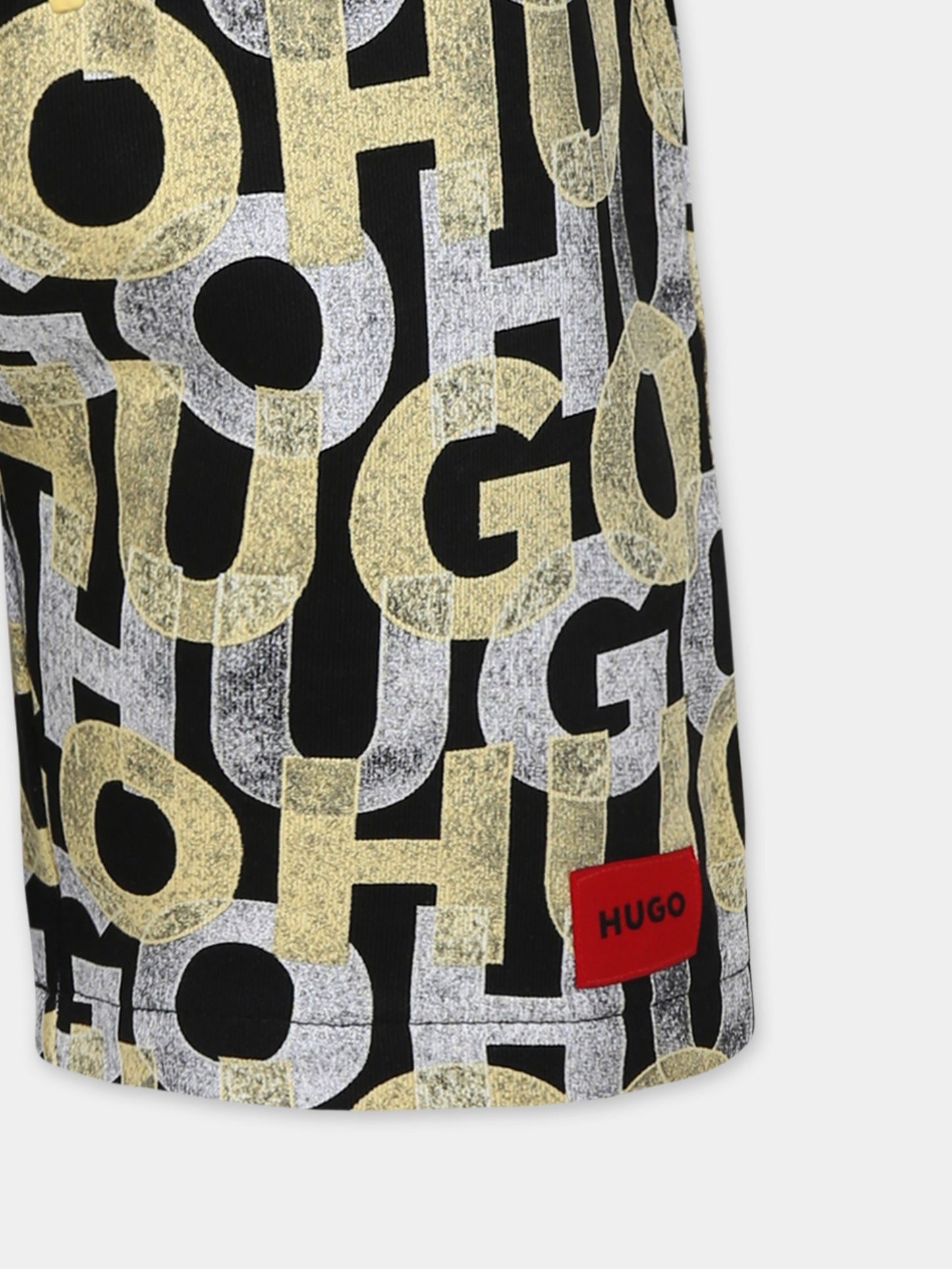 Shorts neri per bambino con logo all over,Hugo,G00368 M55