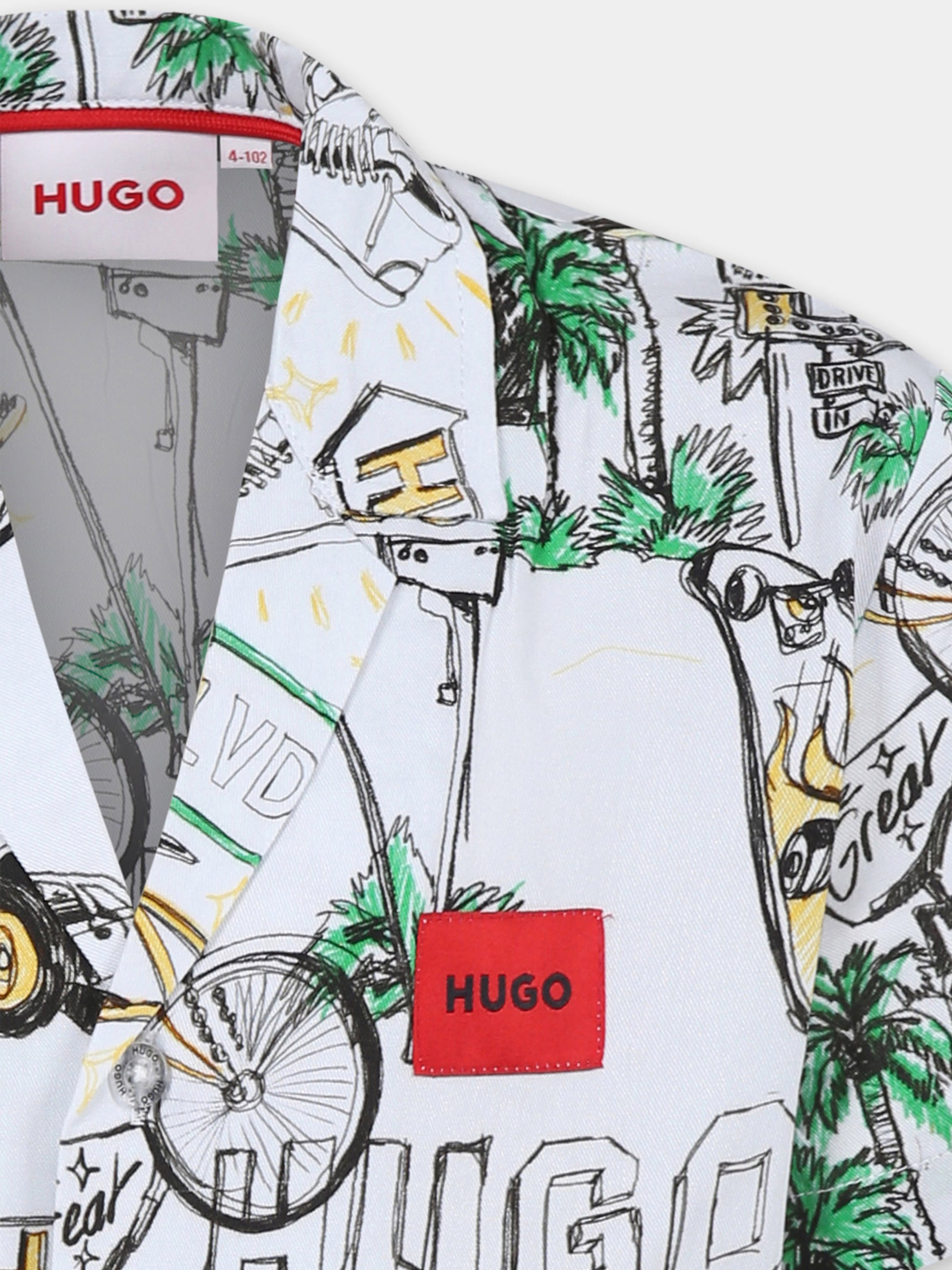 Camicia bianca per bambino con logo e stampa all over,Hugo,G00347 10P