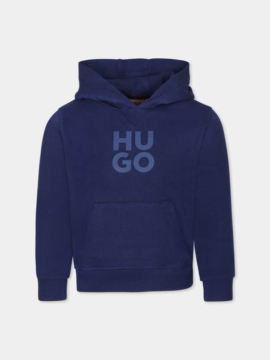 Felpa blu per bambino con logo,Hugo,G00349 84N