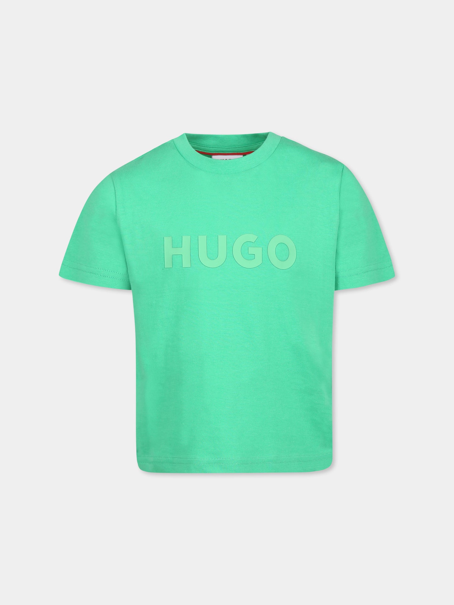 T-shirt verde per bambino con logo,Hugo,G00333 67F