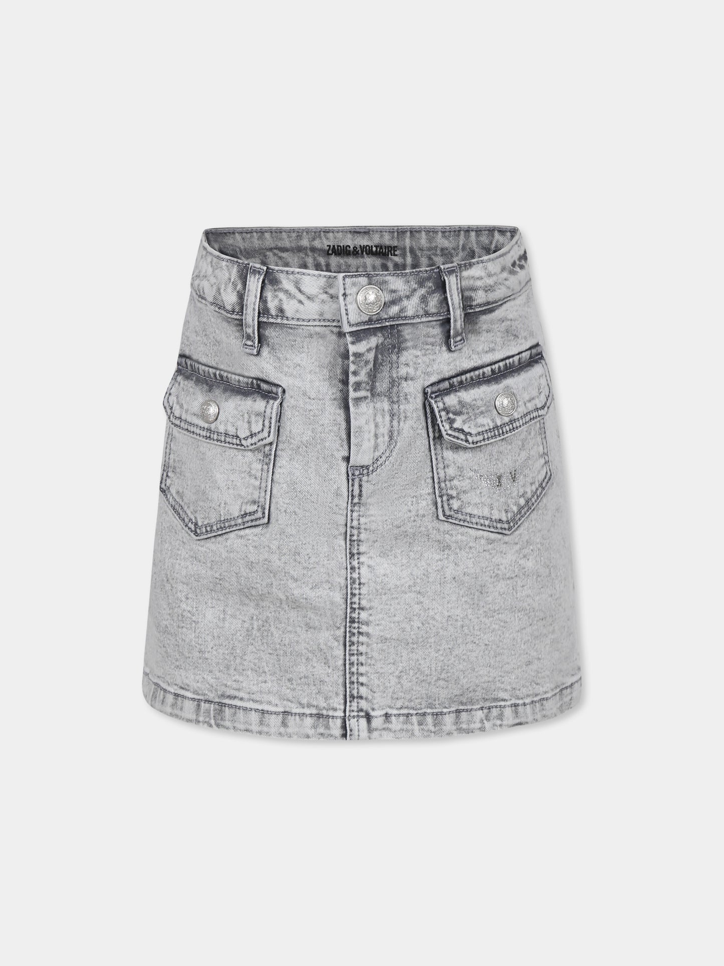 Gonna grigia per bambina con ali e strass,Zadig & Voltaire Kids,X60333 Z20
