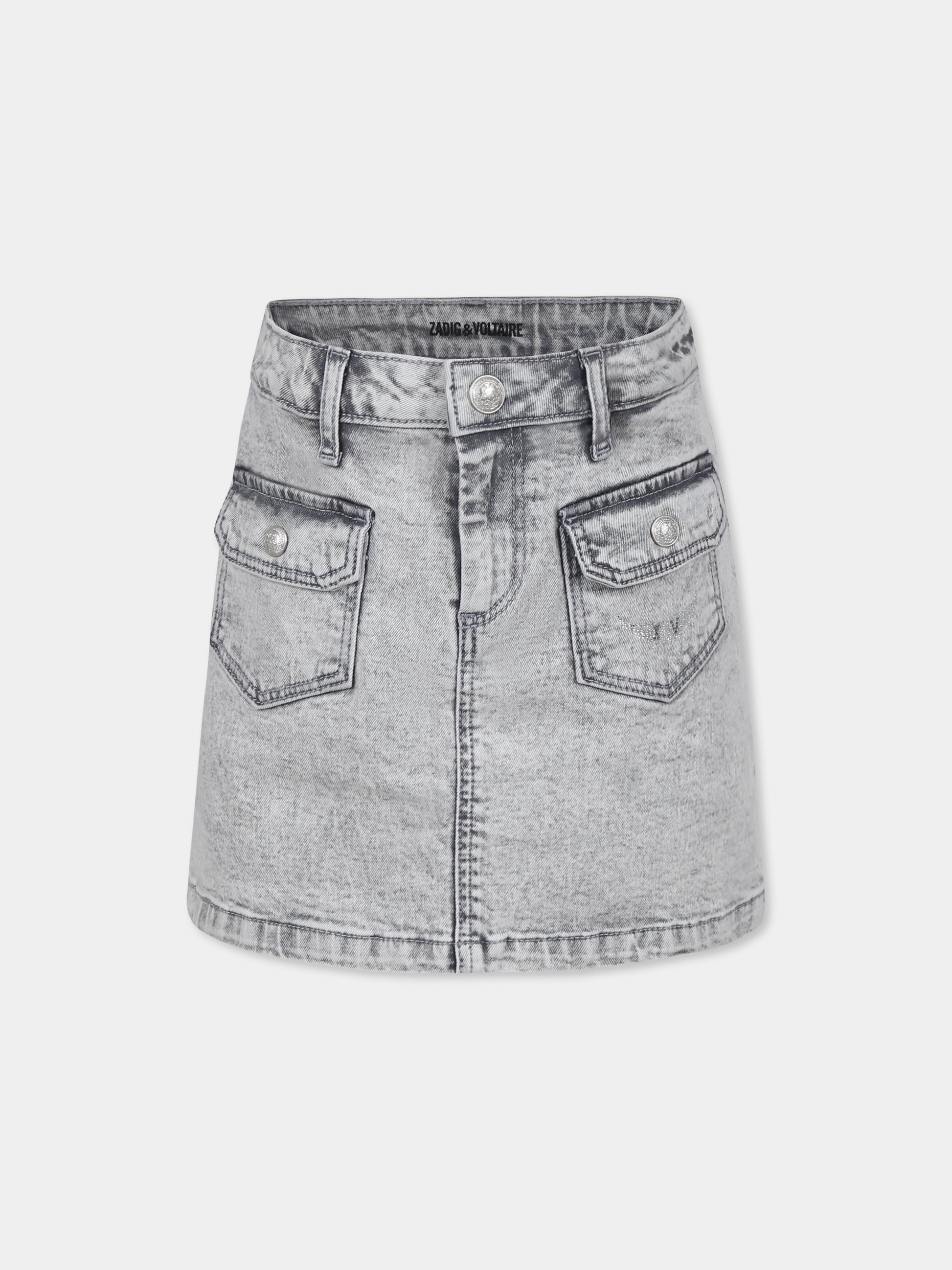Gonna grigia per bambina con ali e strass,Zadig & Voltaire Kids,X60333 Z20