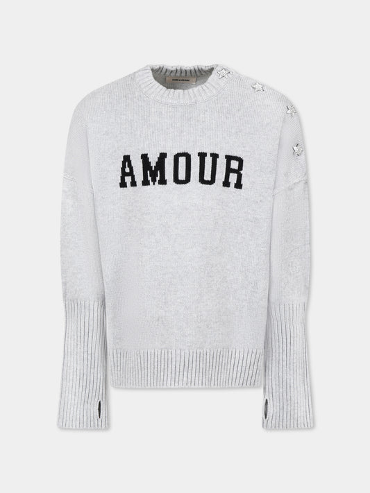 Maglione grigio per bambina con scritta,Zadig & Voltaire Kids,X60328 A07