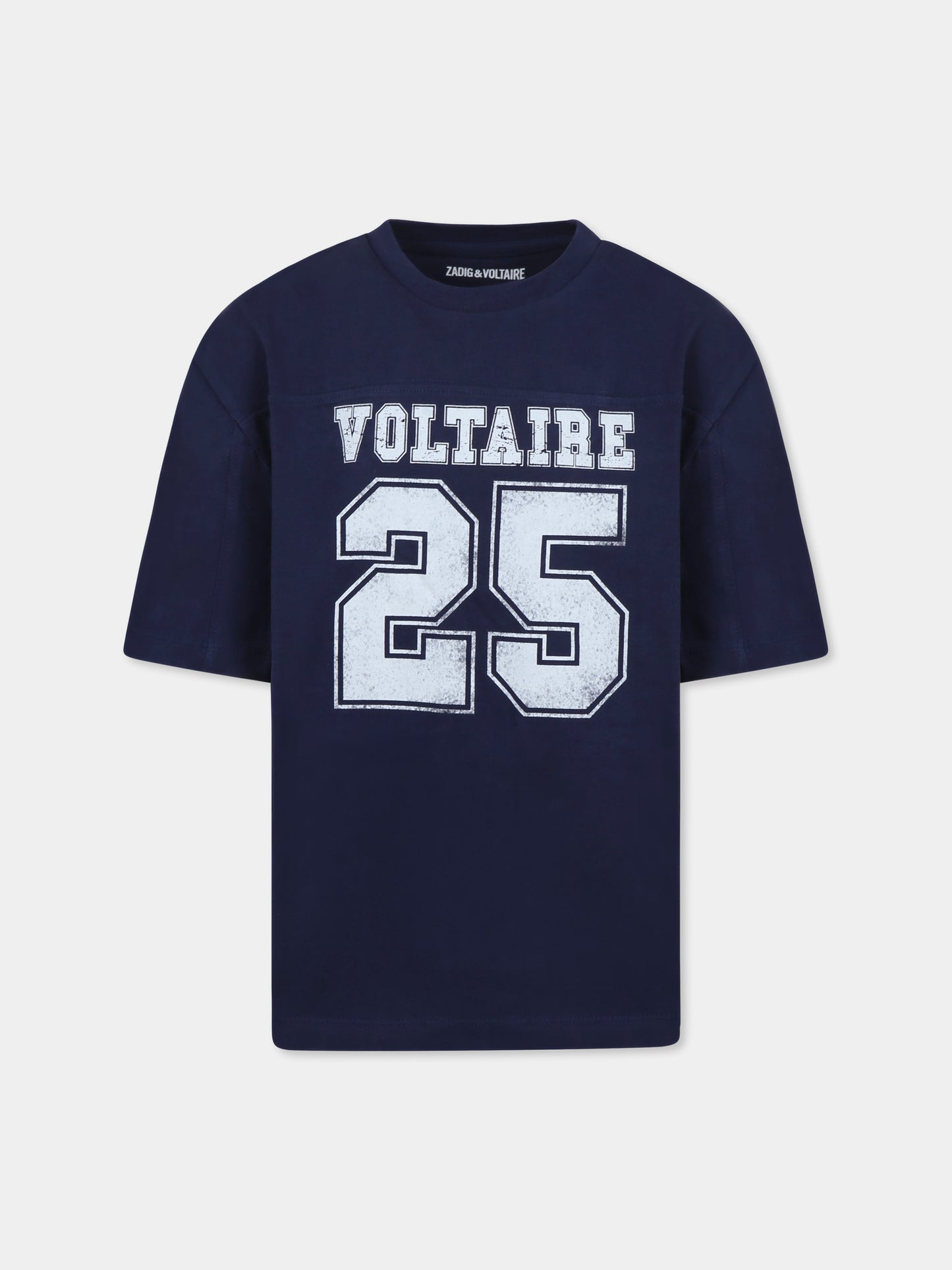 T-shirt blu per bambino con logo,Zadig & Voltaire Kids,X60369 85C