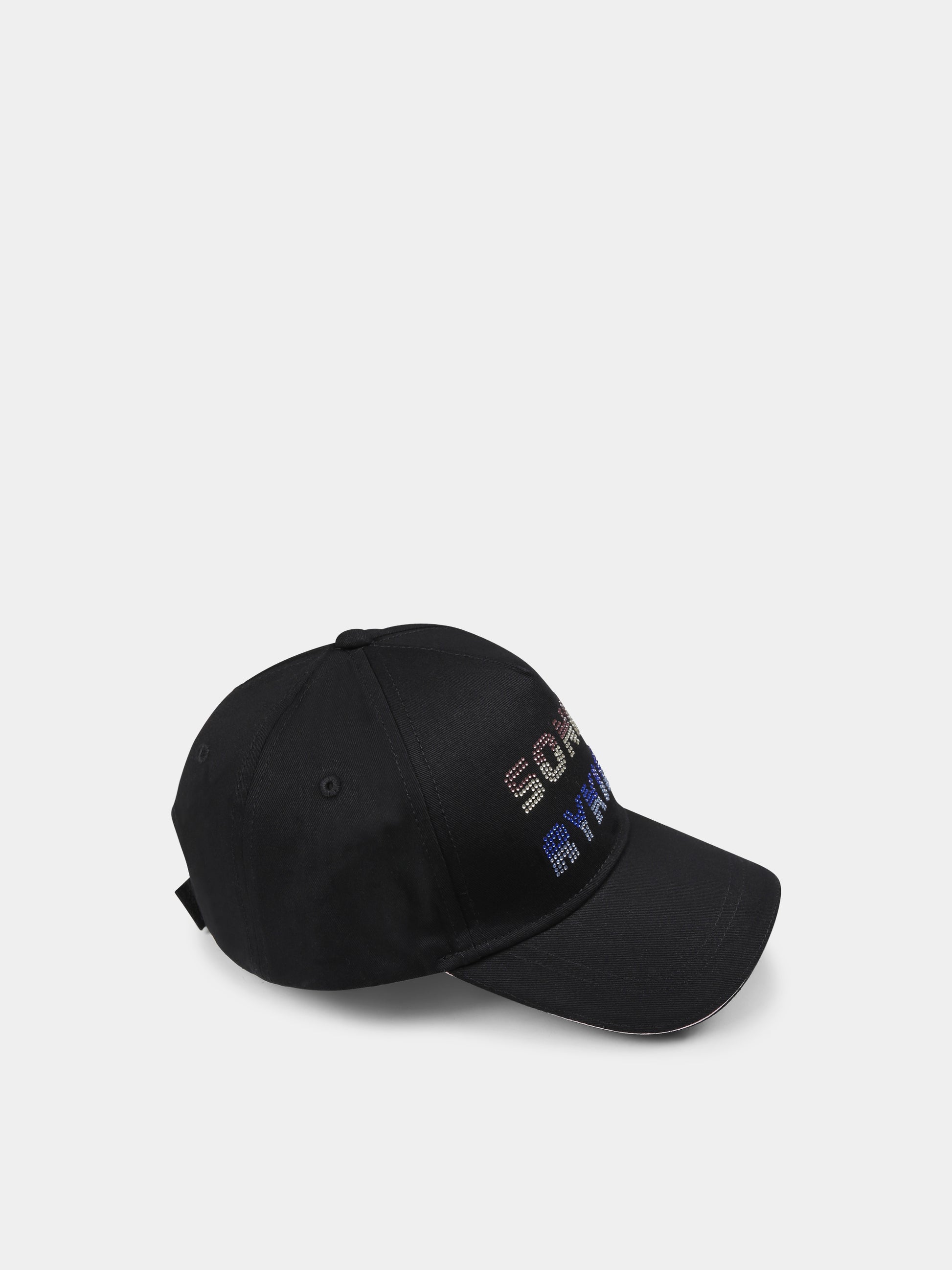 Cappello nero per bambina con logo e strass,Sonia Rykiel Paris,A00316 09B