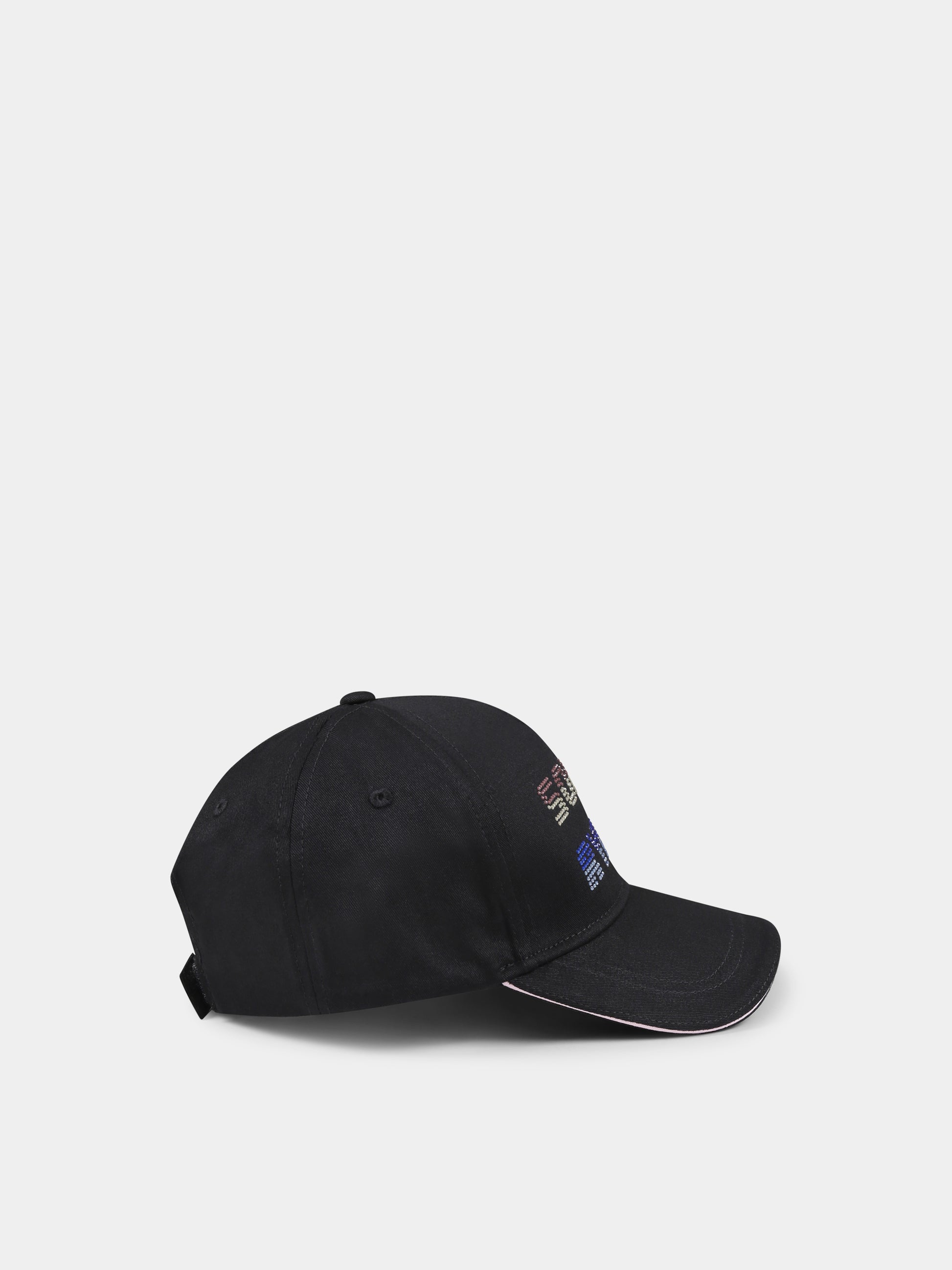 Cappello nero per bambina con logo e strass,Sonia Rykiel Paris,A00316 09B