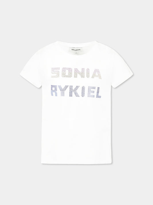 T-shirt bianca per bambina con logo,Sonia Rykiel Paris,A00304 10P