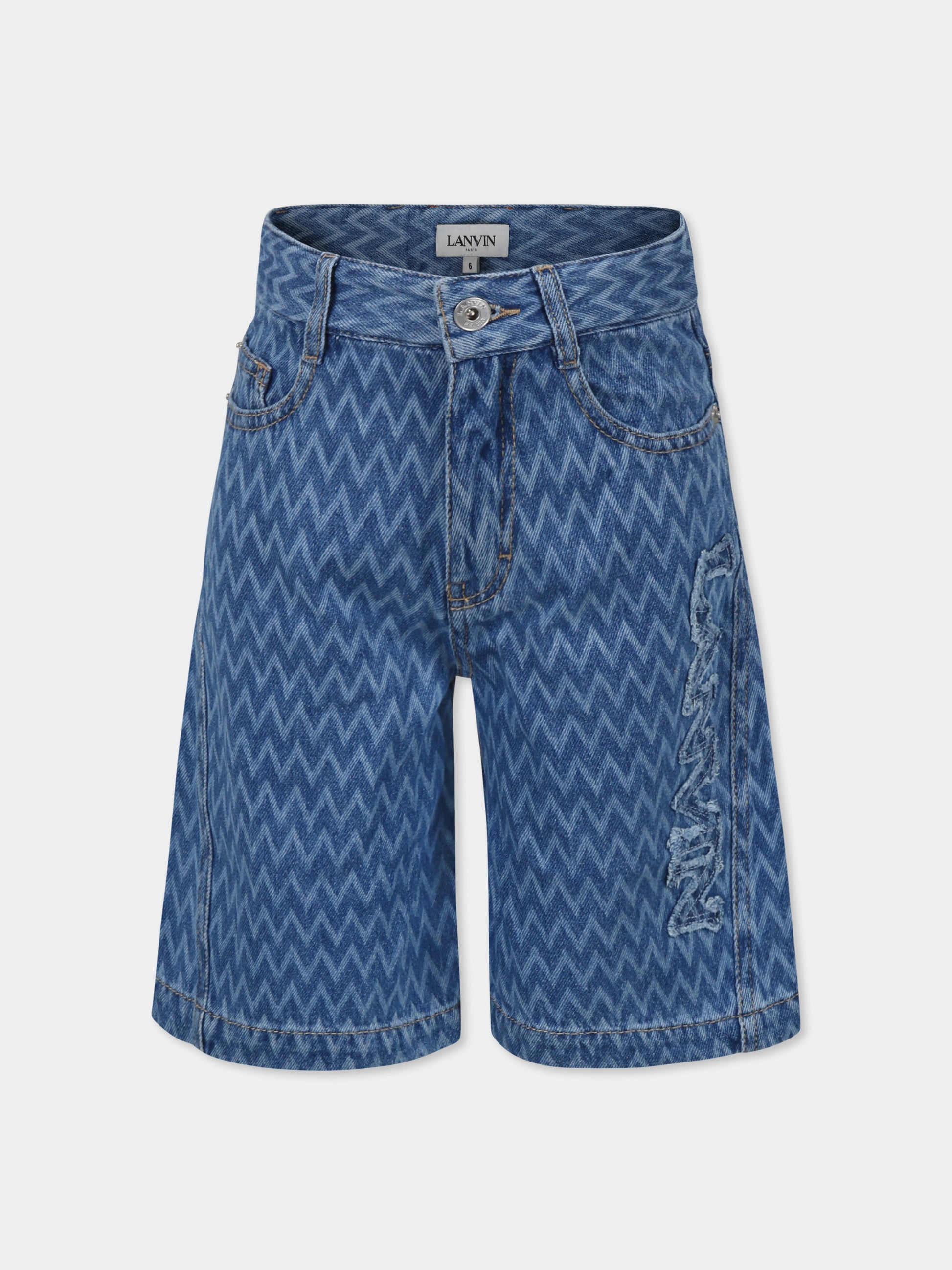 Shorts denim per bambino con logo e motivo Curb all over,Lanvin Petite,N30220 Z03
