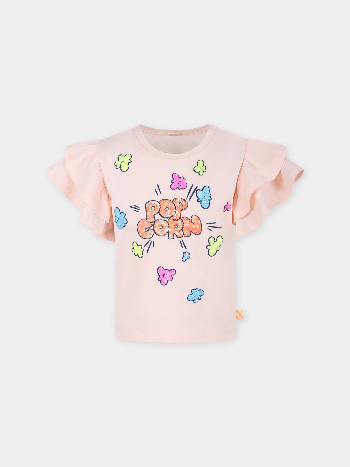 T-shirt rosa per bambina con scritta e paillettes,Billieblush,U20928 45X