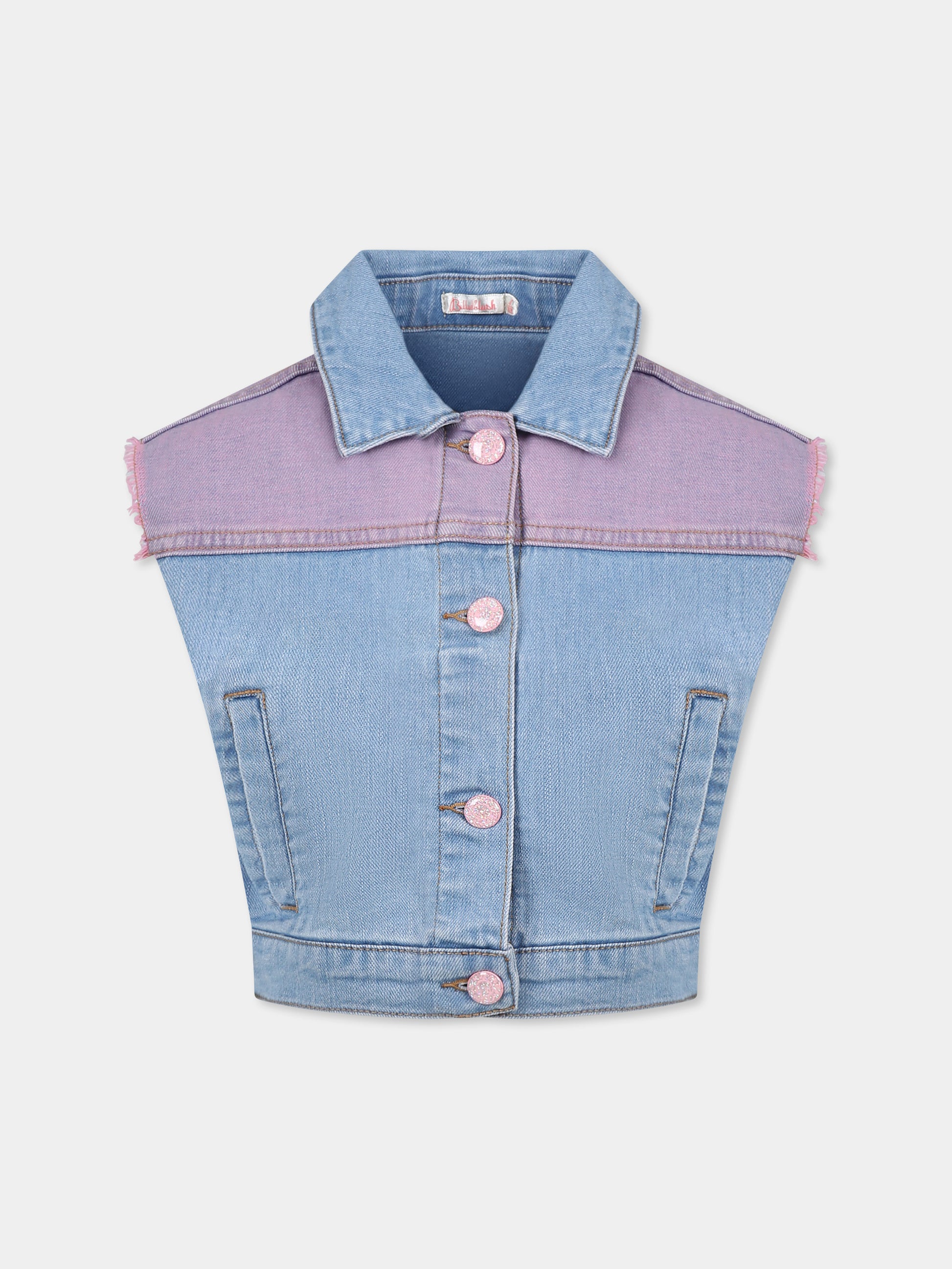 Gilet denim per bambina con scritta,Billieblush,U21069 Z13