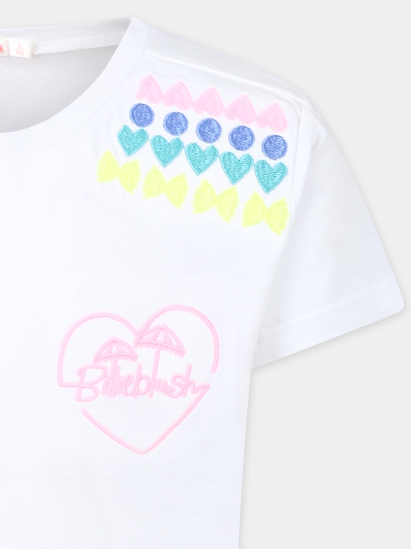 T-shirt bianca per bambina con cuori e logo,Billieblush,U20931 10P