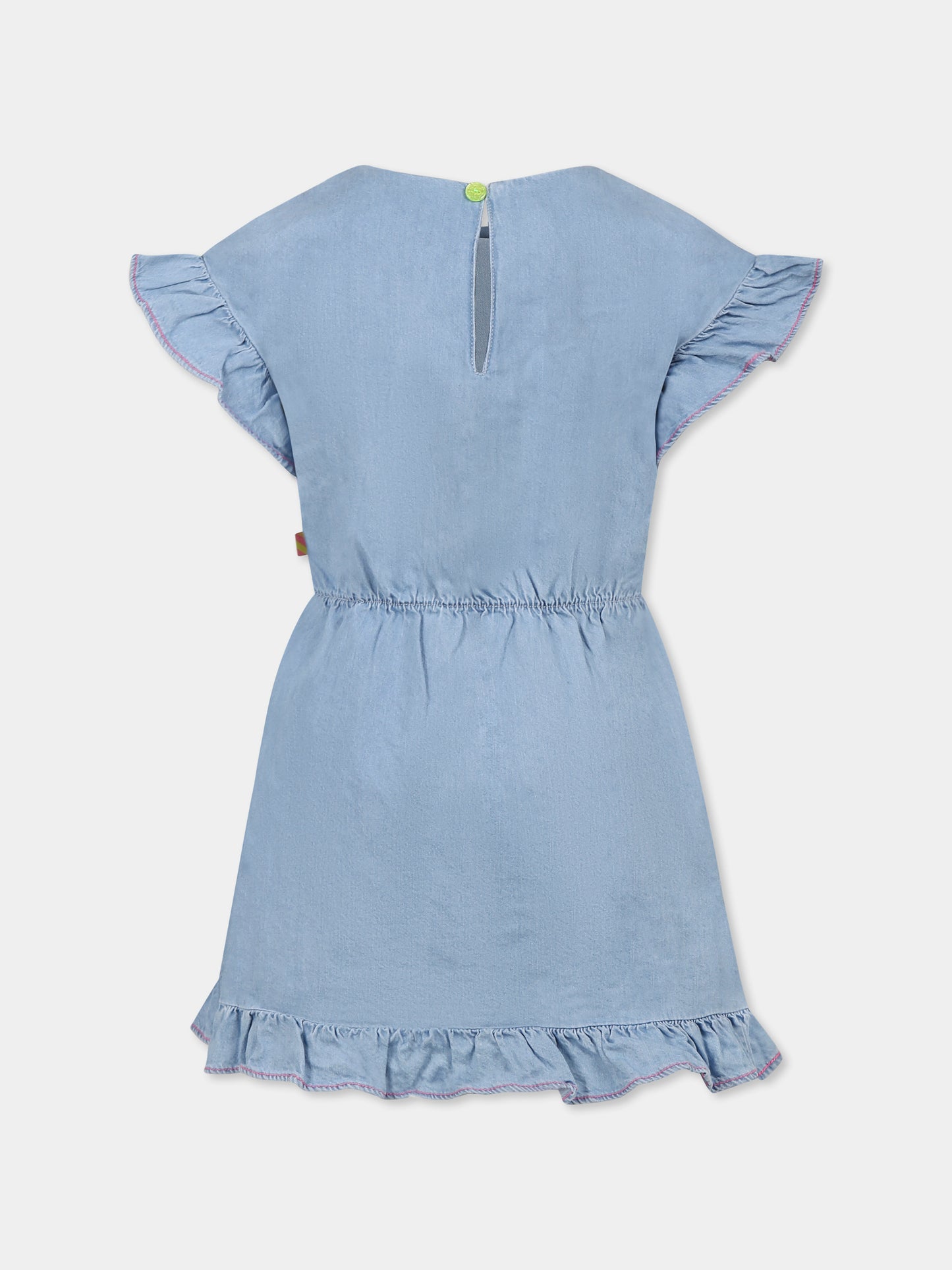 Vestito denim per bambina con palma e scritta,Billieblush,U21024 Z04
