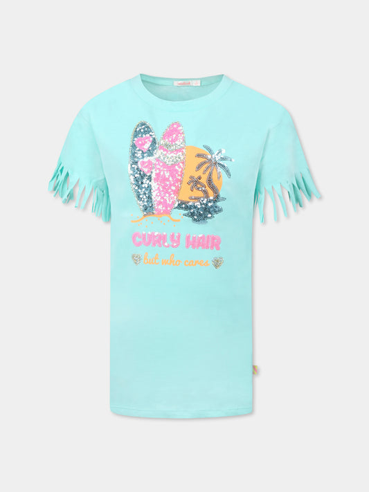 Vestito verde per bambina con tavole da surf e paillettes,Billieblush,U20980 74A