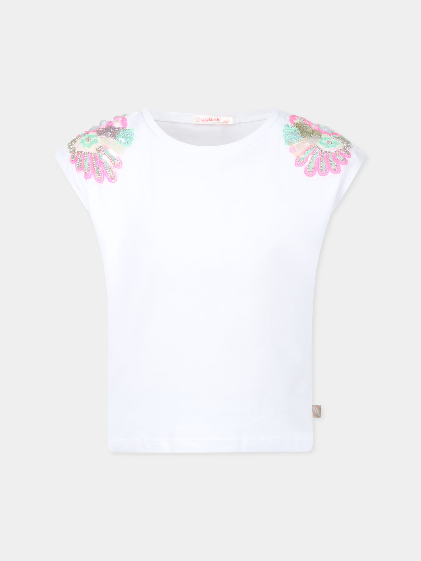 T-shirt bianca per bambina con paillettes,Billieblush,U20994 10P