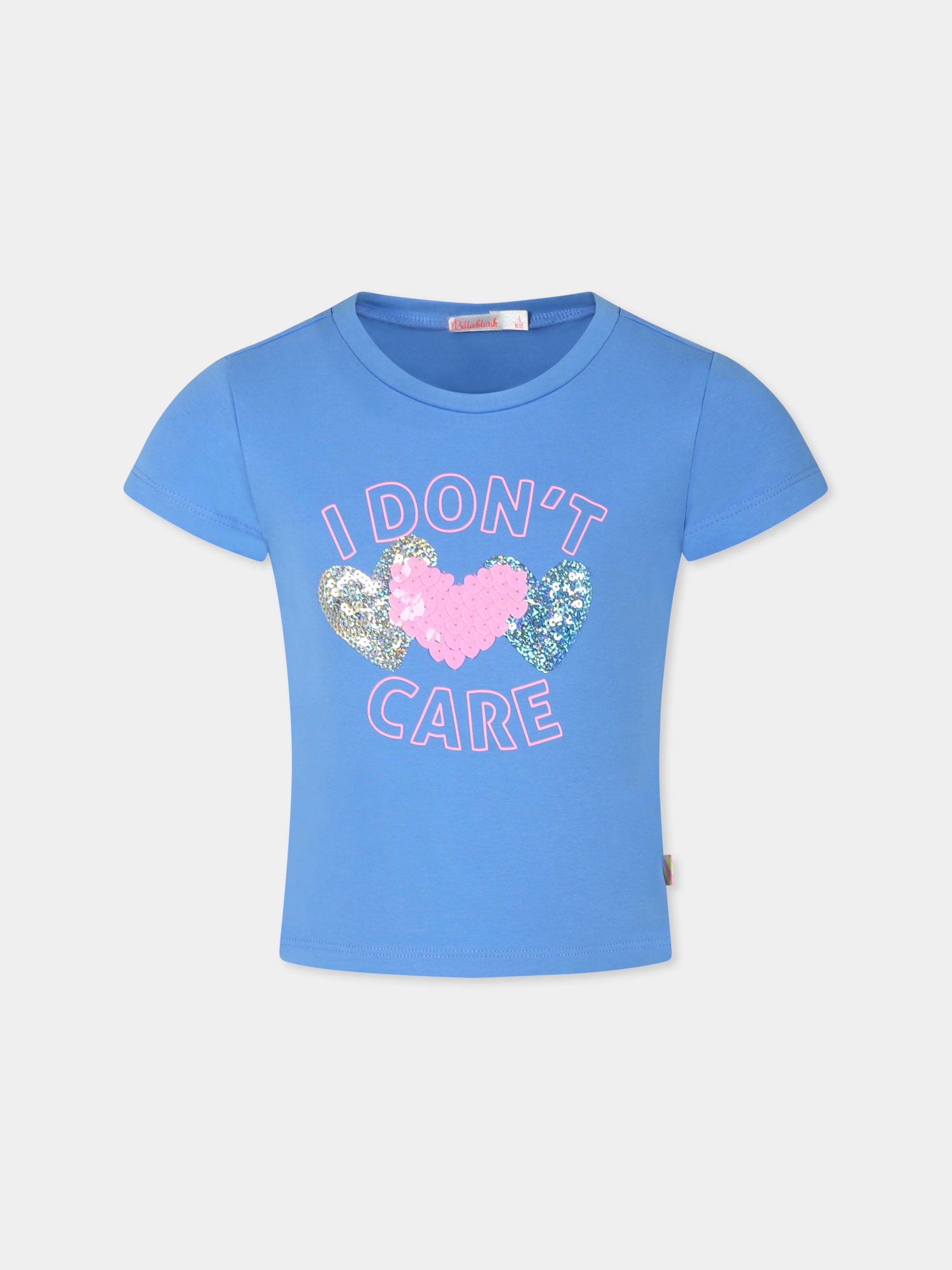 T-shirt blu per bambina con cuori e scritta,Billieblush,U20923 784