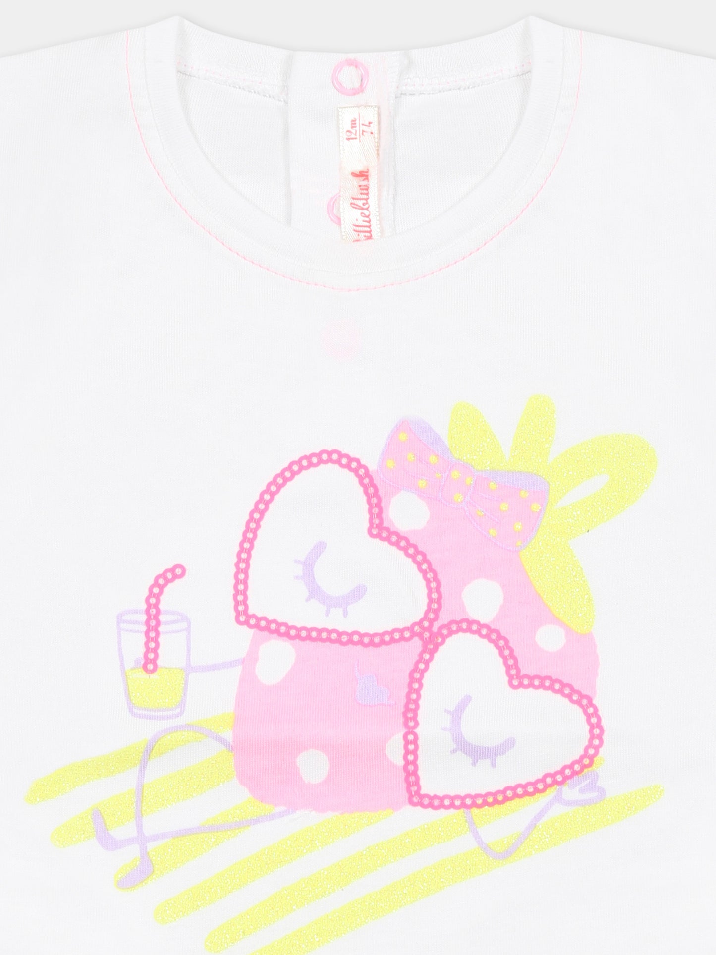 T-shirt bianca per neonata con stampa fragola,Billieblush,U20826 10P