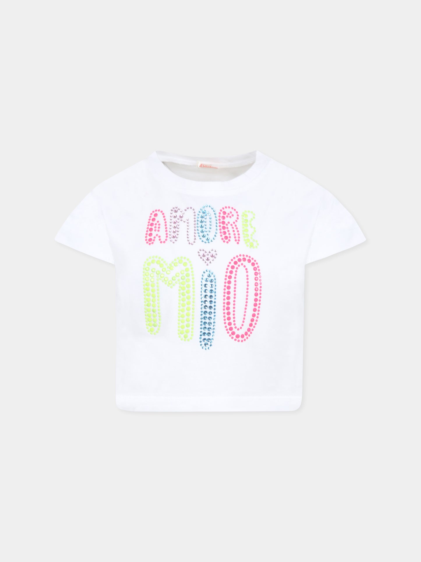 T-shirt crop bianca per bambina con scritta,Billieblush,U20941 10P