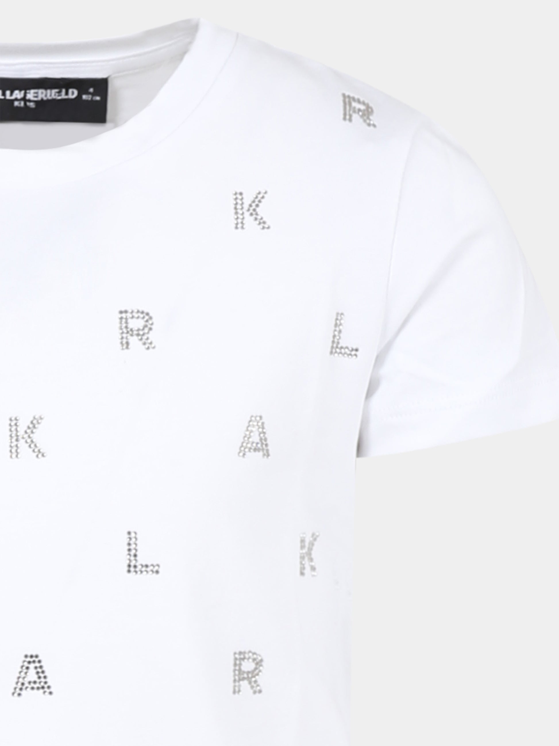 T-shirt bianca per bambina con logo e strass,Karl Lagerfeld Kids,Z30571 10P