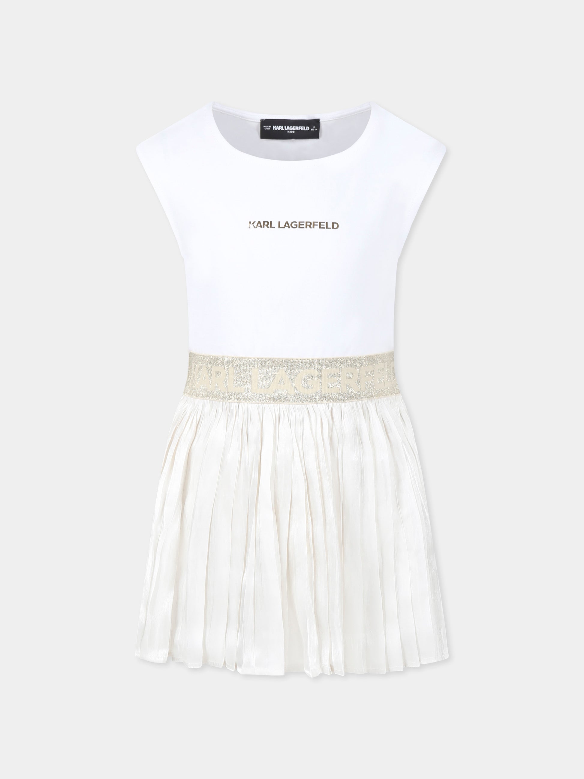 Vestito bianco per bambina con logo,Karl Lagerfeld Kids,Z30569 N01