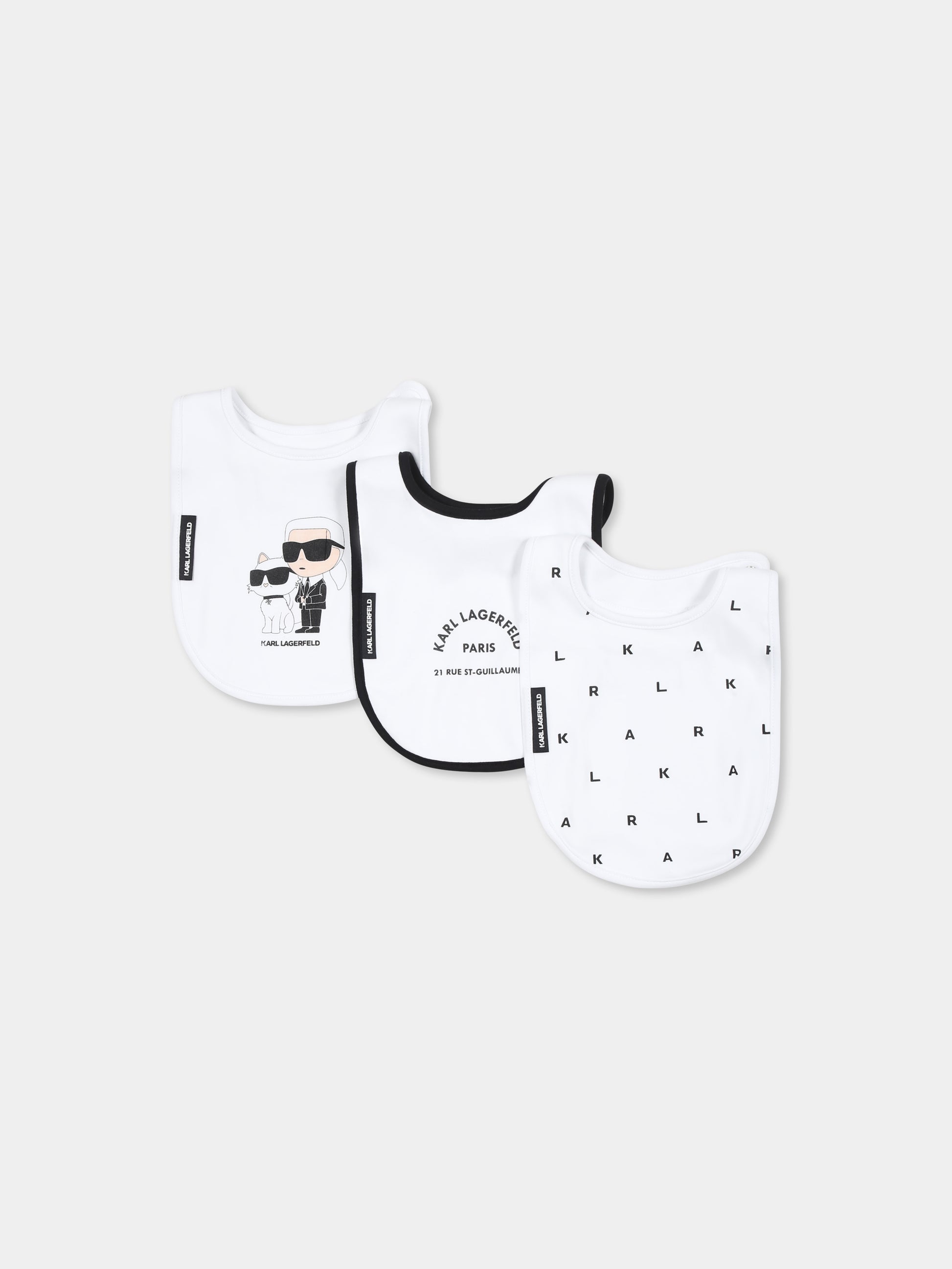 Set bavaglini bianchi per neonati con Choupette e Karl Lagerfeld,Karl Lagerfeld Kids,Z30388 10P