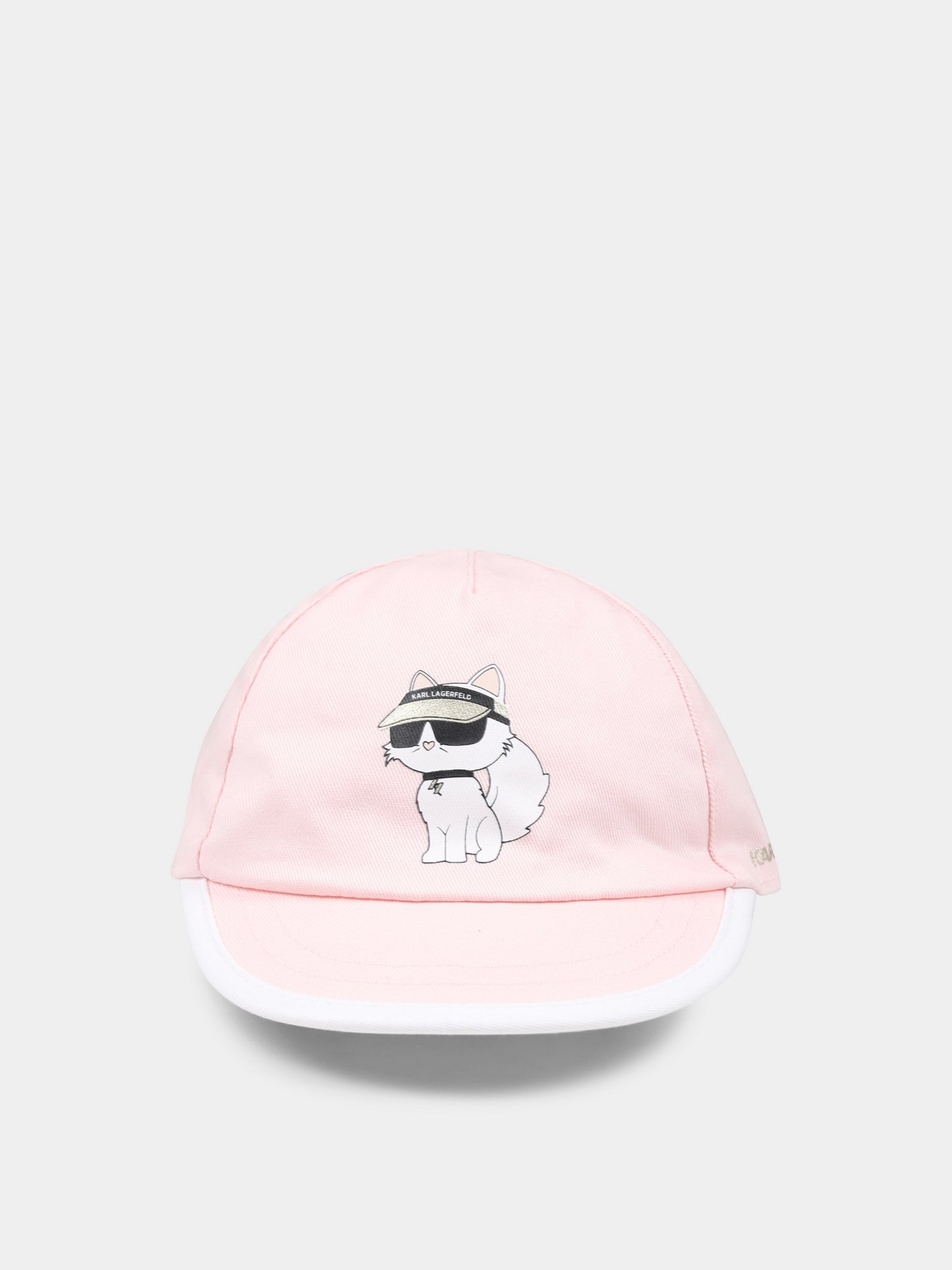 Reversible pink hat for baby girl with Choupette