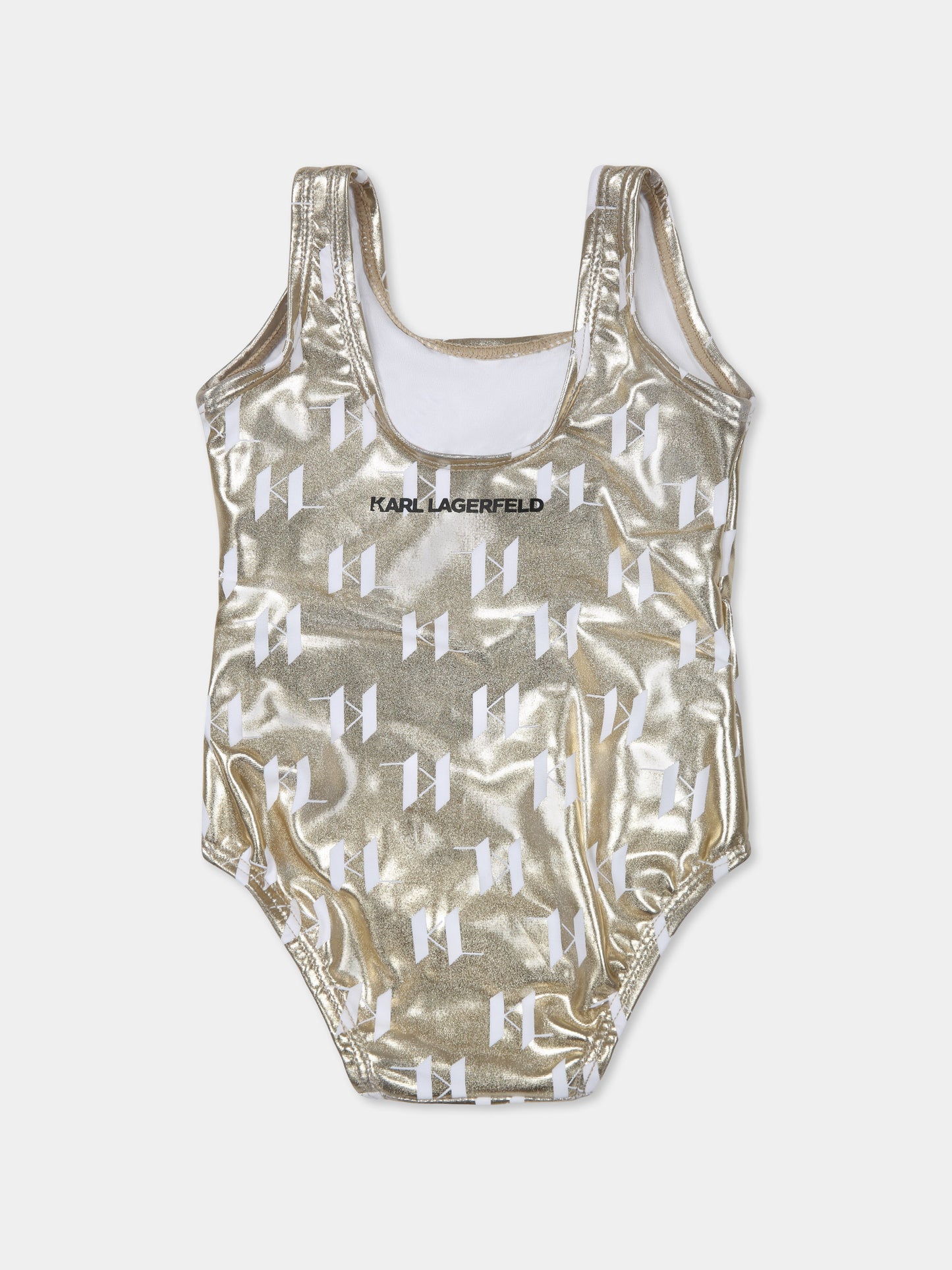 Gold swimsuit for baby girl with logo