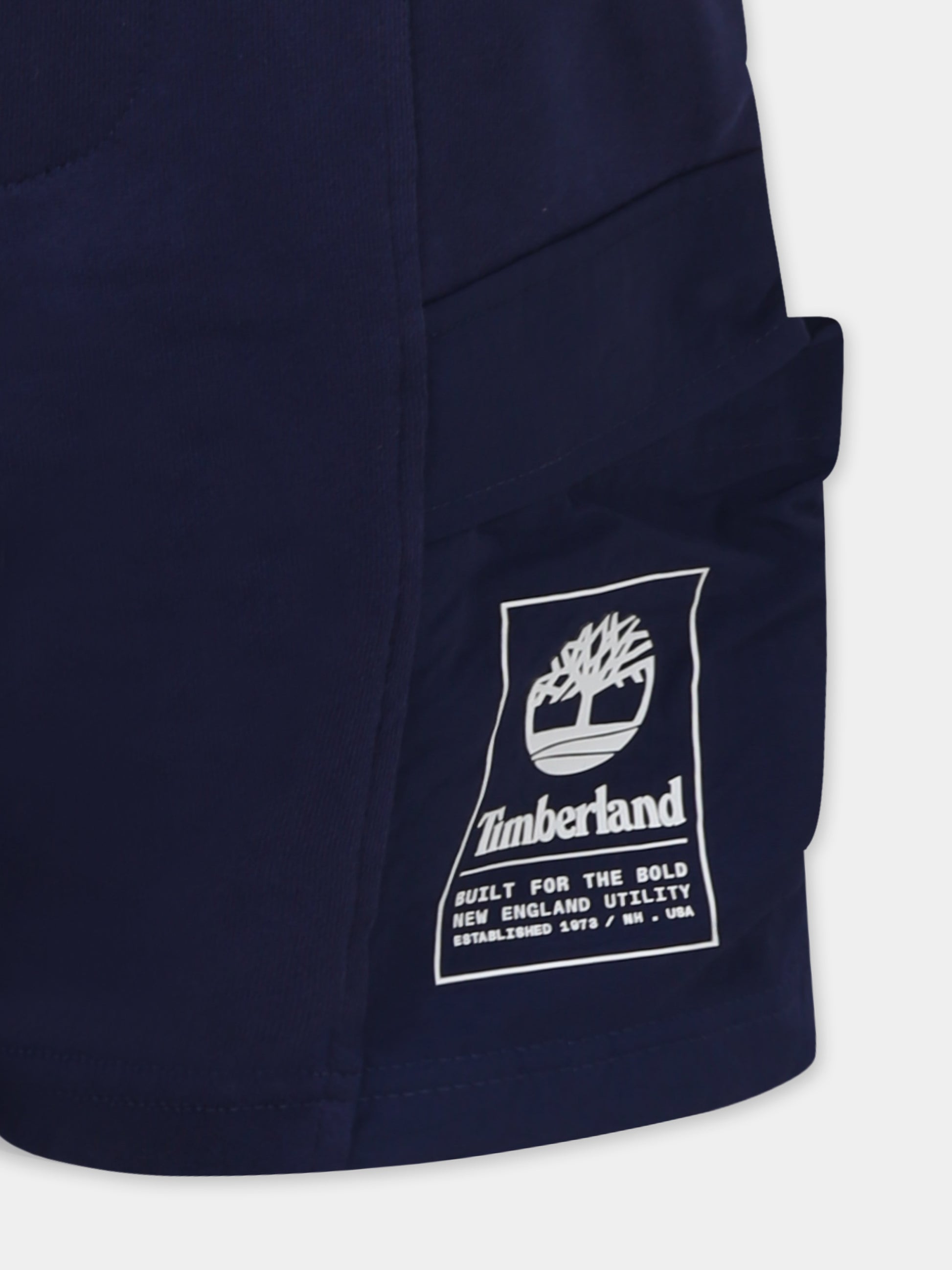 Shorts blu per bambino con logo,Timberland,T60462 84N