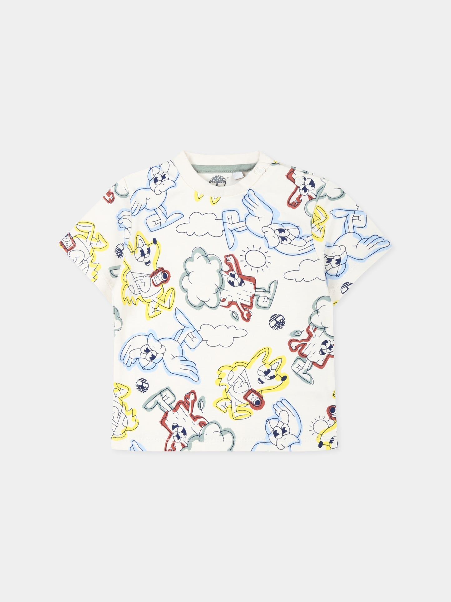 T-shirt avorio per neonato con stampa all over,Timberland,T60386 190