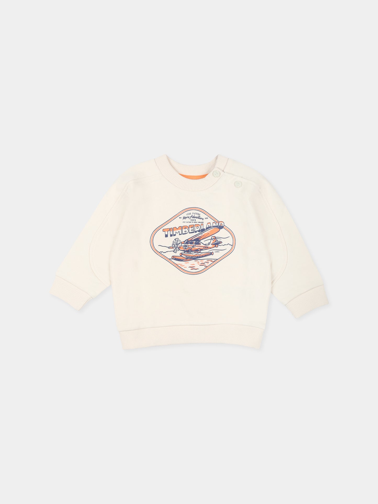 Felpa avorio per neonato con logo e stampa,Timberland,T60490 190