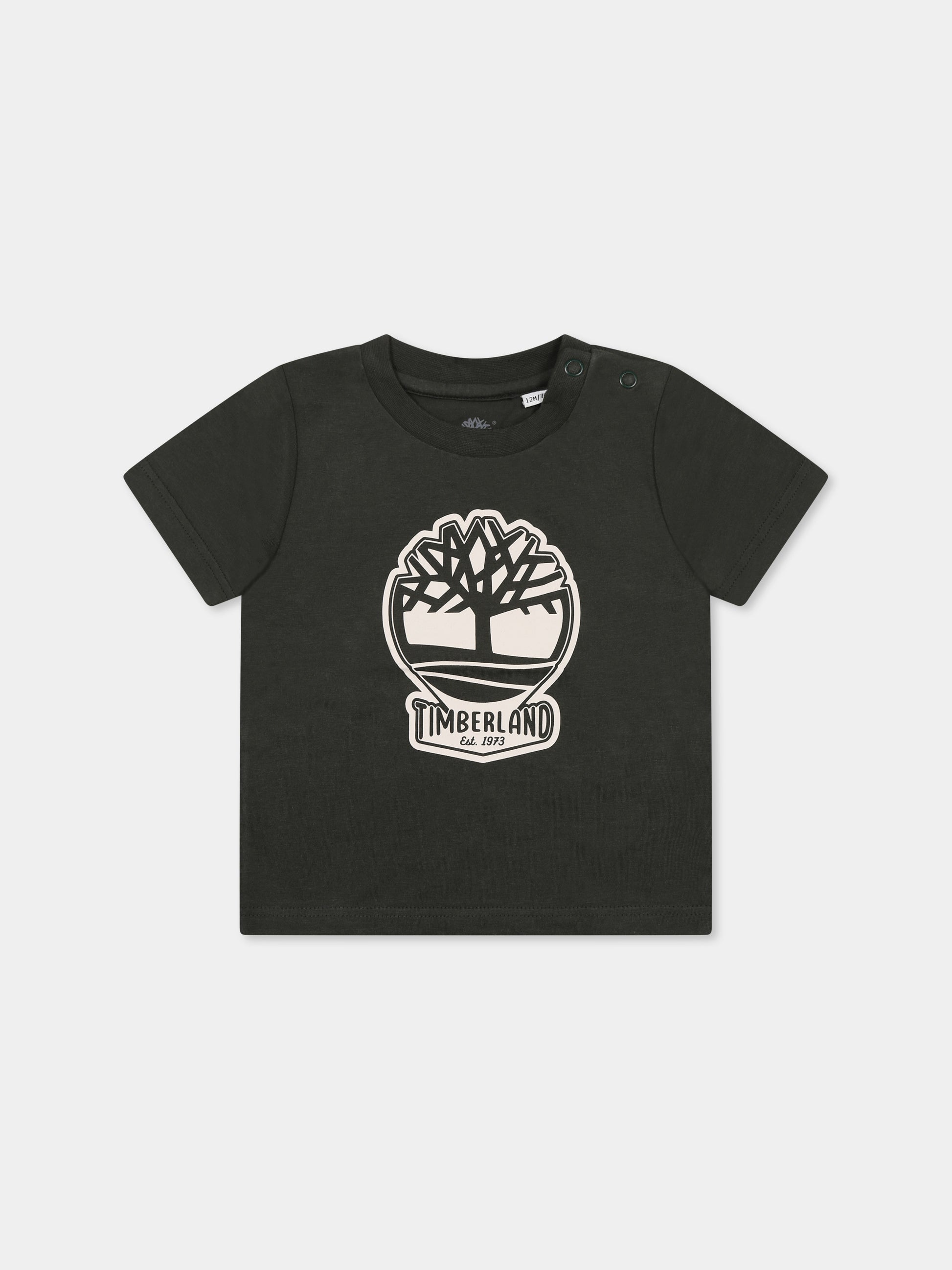 T-shirt verde per neonato con albero e logo,Timberland,T60506 72A