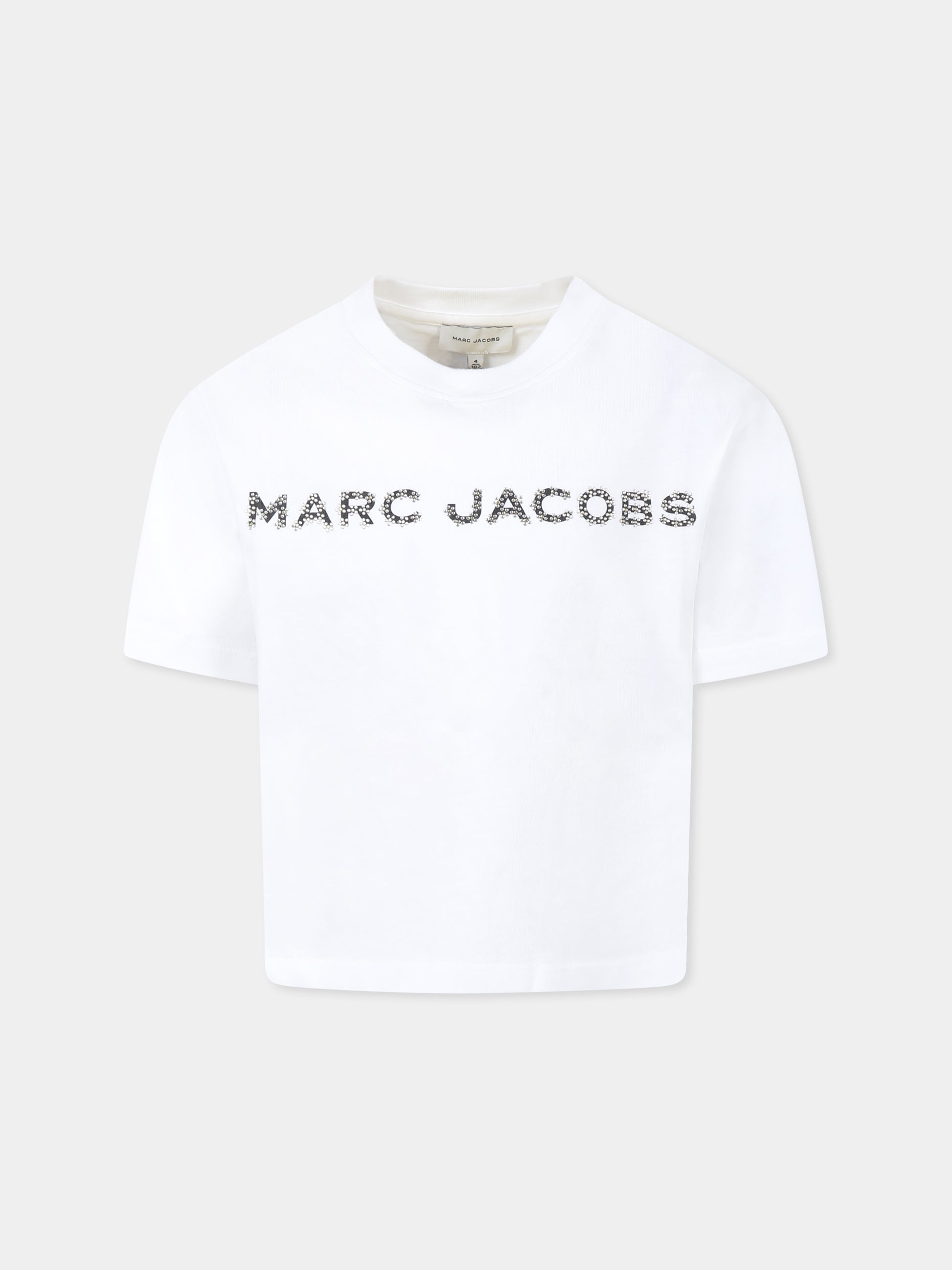 T-shirt bianca per bambina con logo e fiori,Marc Jacobs,W60463 10P