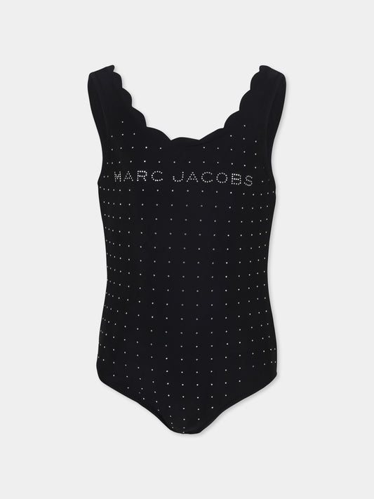 Costume intero nero per bambina con logo e strass,Marc Jacobs,W60524 09B