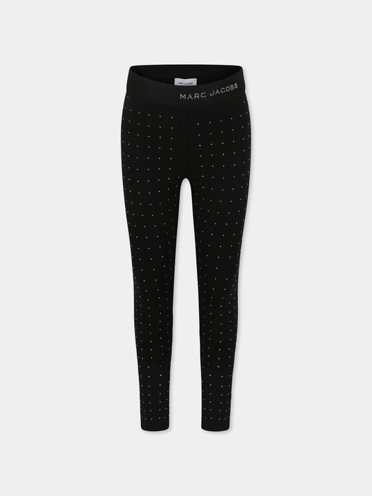 Leggings neri per bambina con logo e strass,Marc Jacobs,W60473 09B