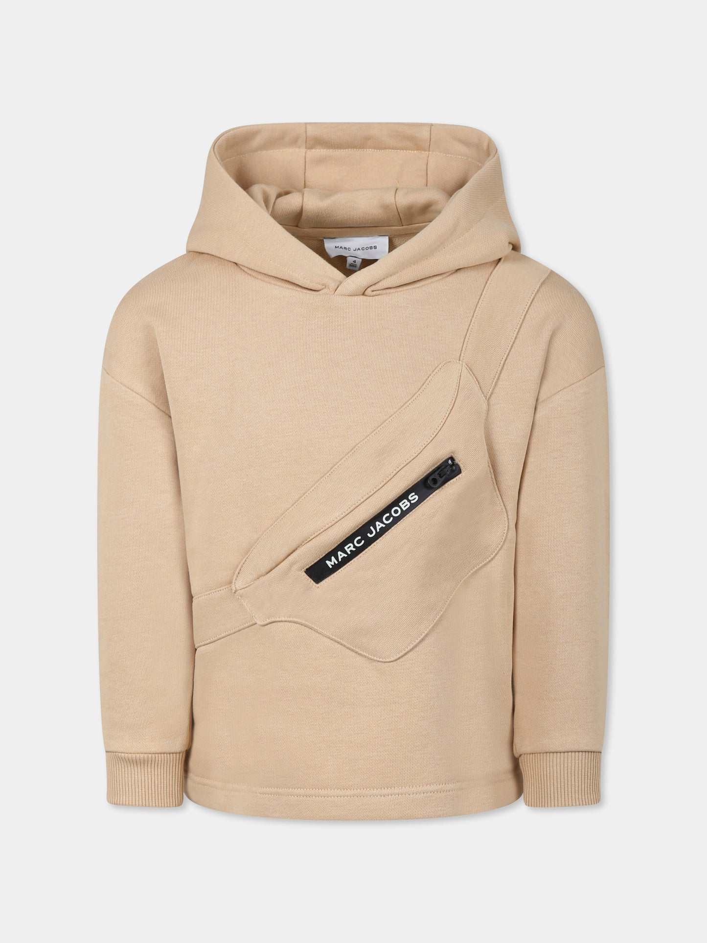 Felpa beige per bambino con marsupio e logo,Marc Jacobs,W60434 21D