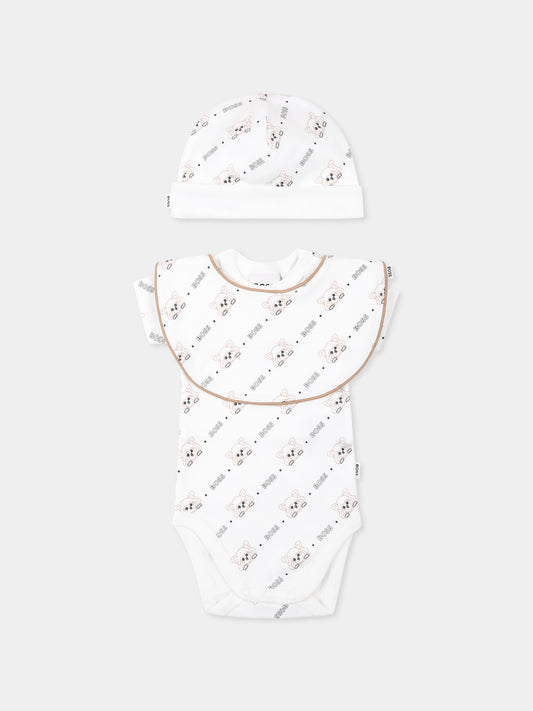 Set body bianco per neonato con logo e panda all-over,Boss,J52177 10P