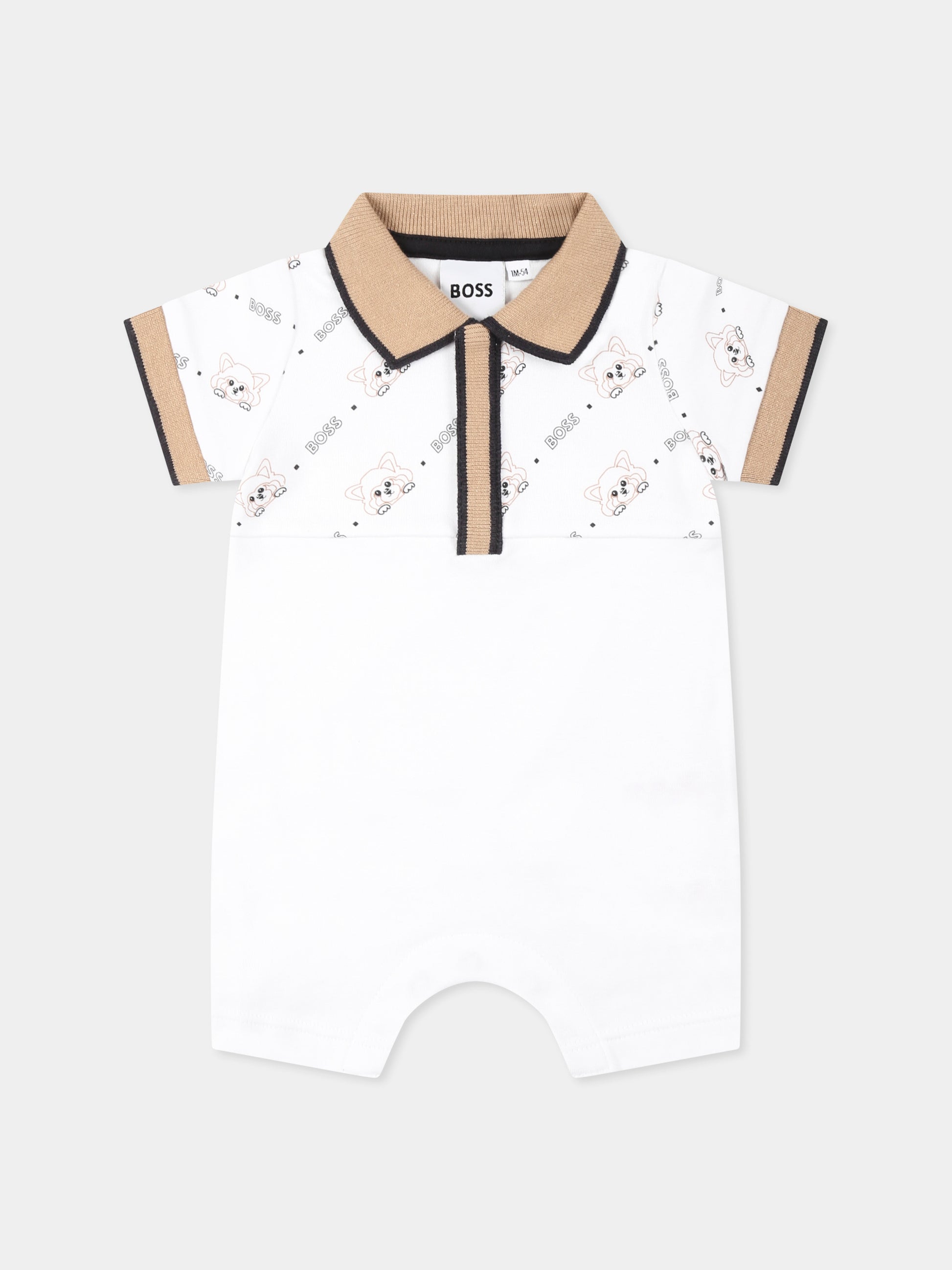 Pagliaccetto bianco per neonato con logo e panda,Boss,J52206 10P