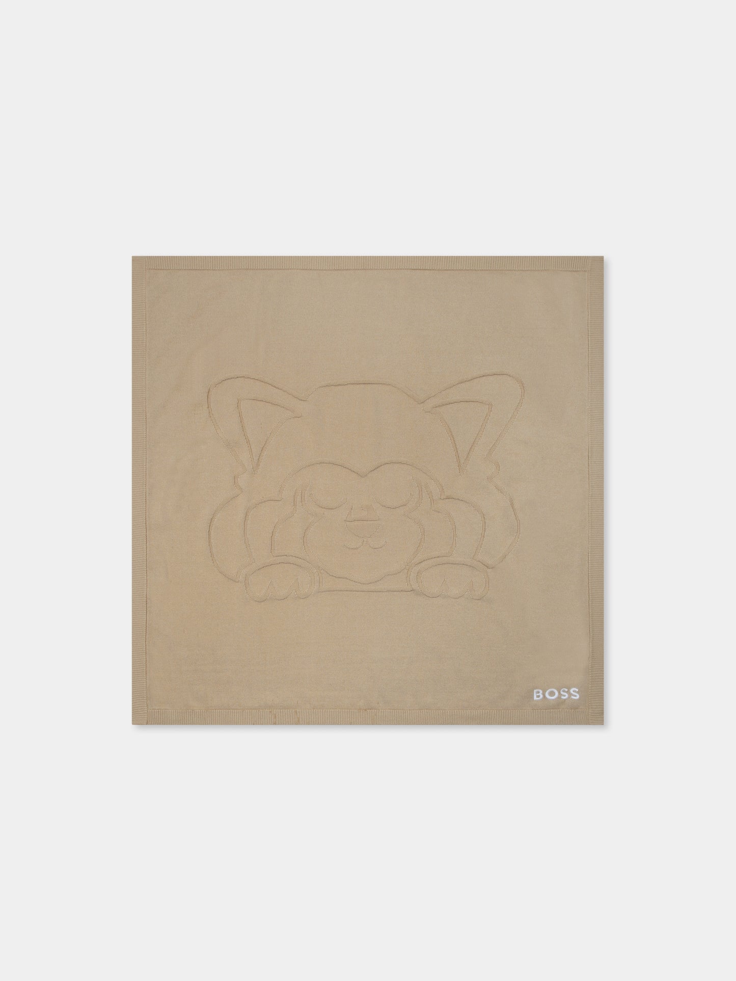 Beige blanket for baby boy with panda