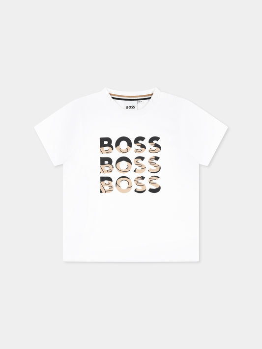 T-shirt bianca per neonato con logo,Boss,J52113 10P