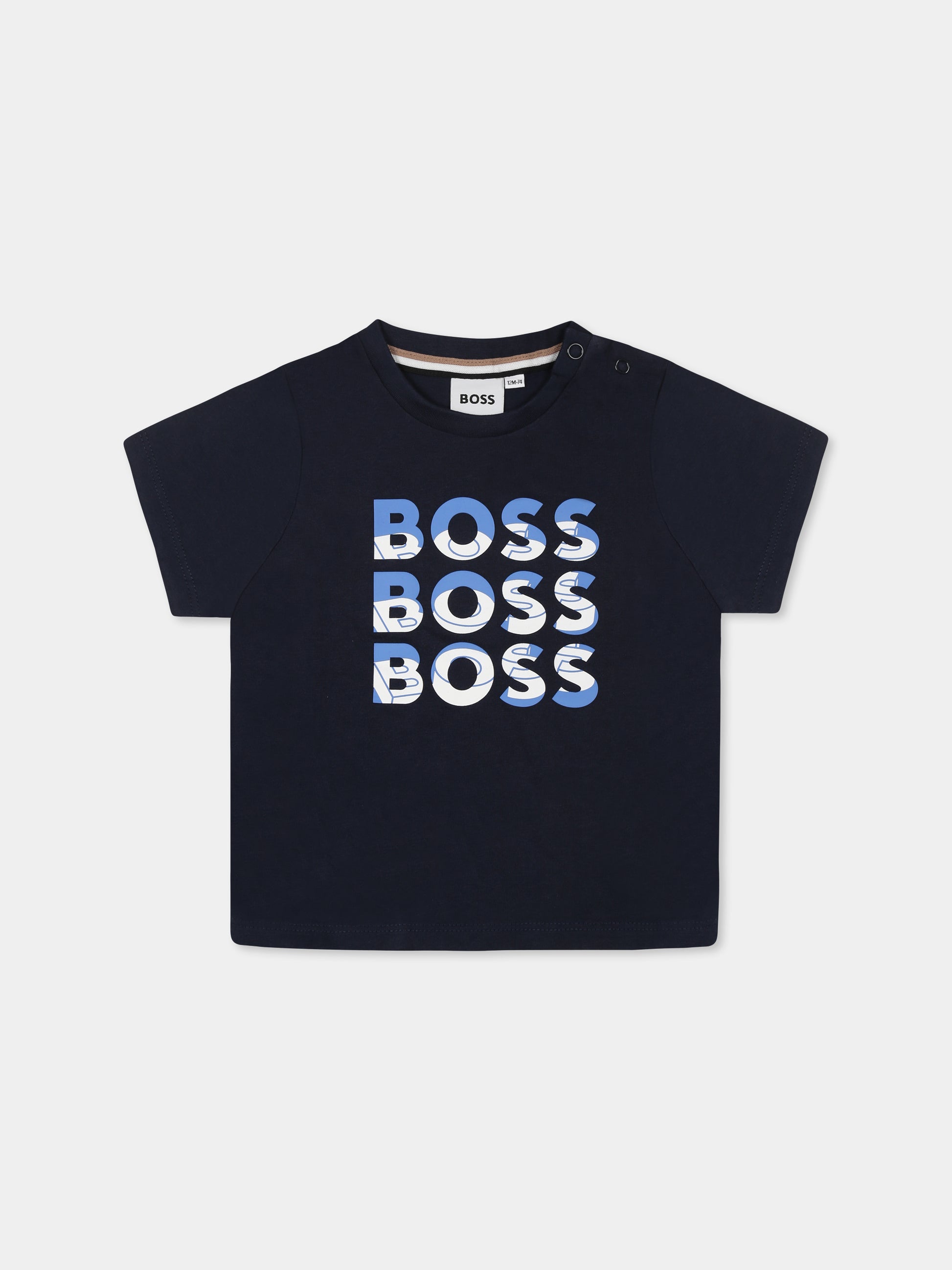 T-shirt blu per neonato con logo,Boss,J52113 849