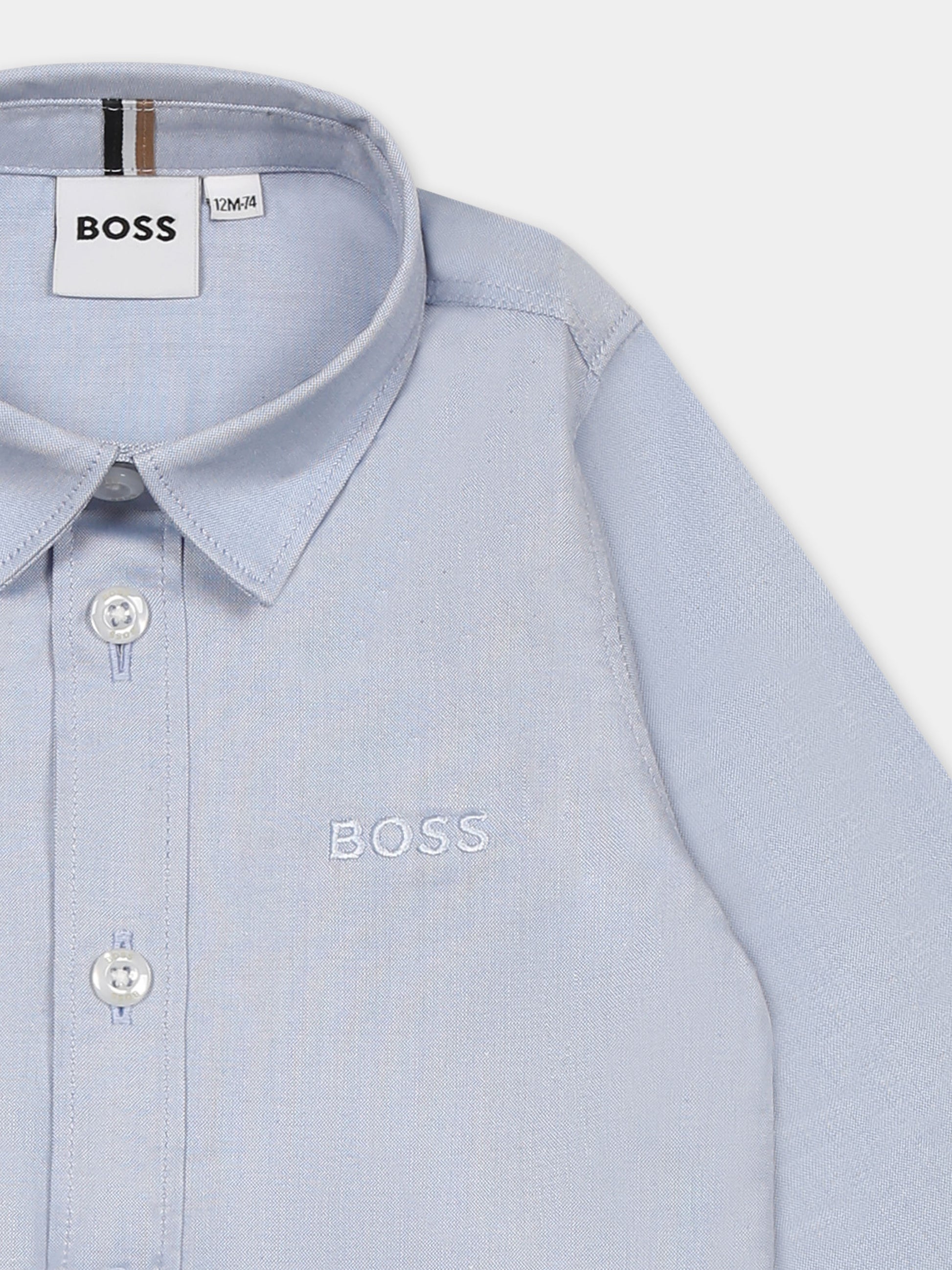 Camicia celeste per neonato con logo,Boss,J52087 77D