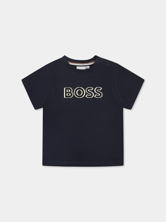T-shirt blu per neonato con logo,Boss,J52107 849