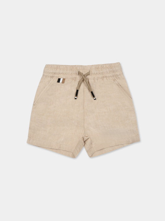 Beige shorts for baby boy with logo