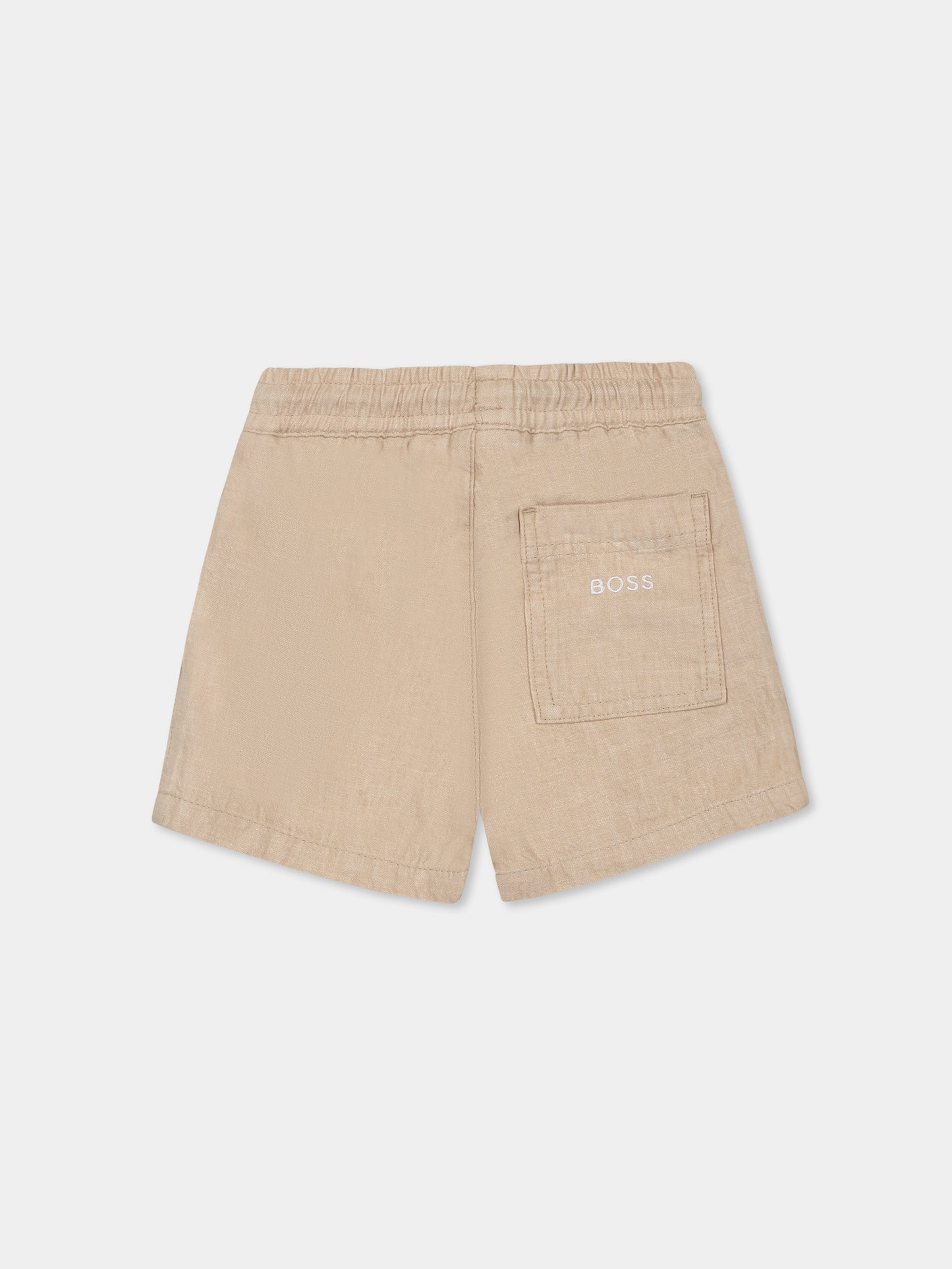 Beige shorts for baby boy with logo