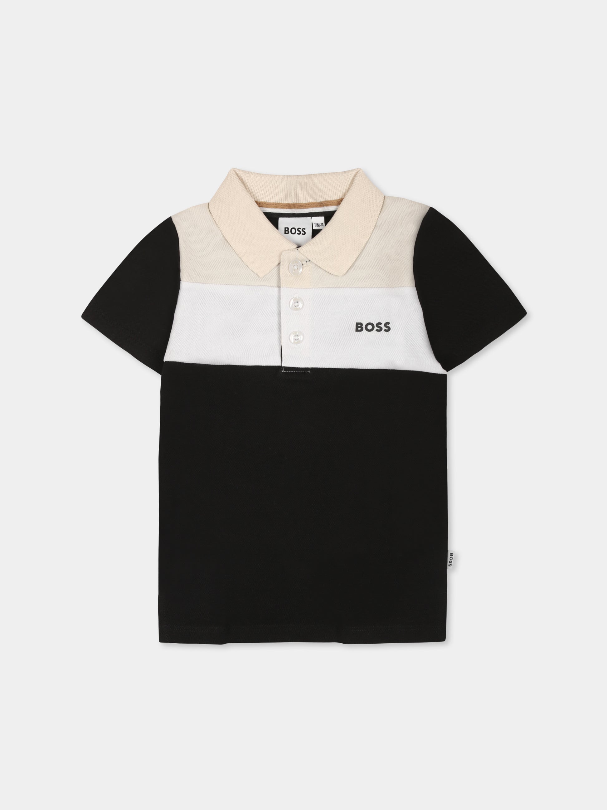 Polo nera per neonato con logo,Boss,J52098 09B