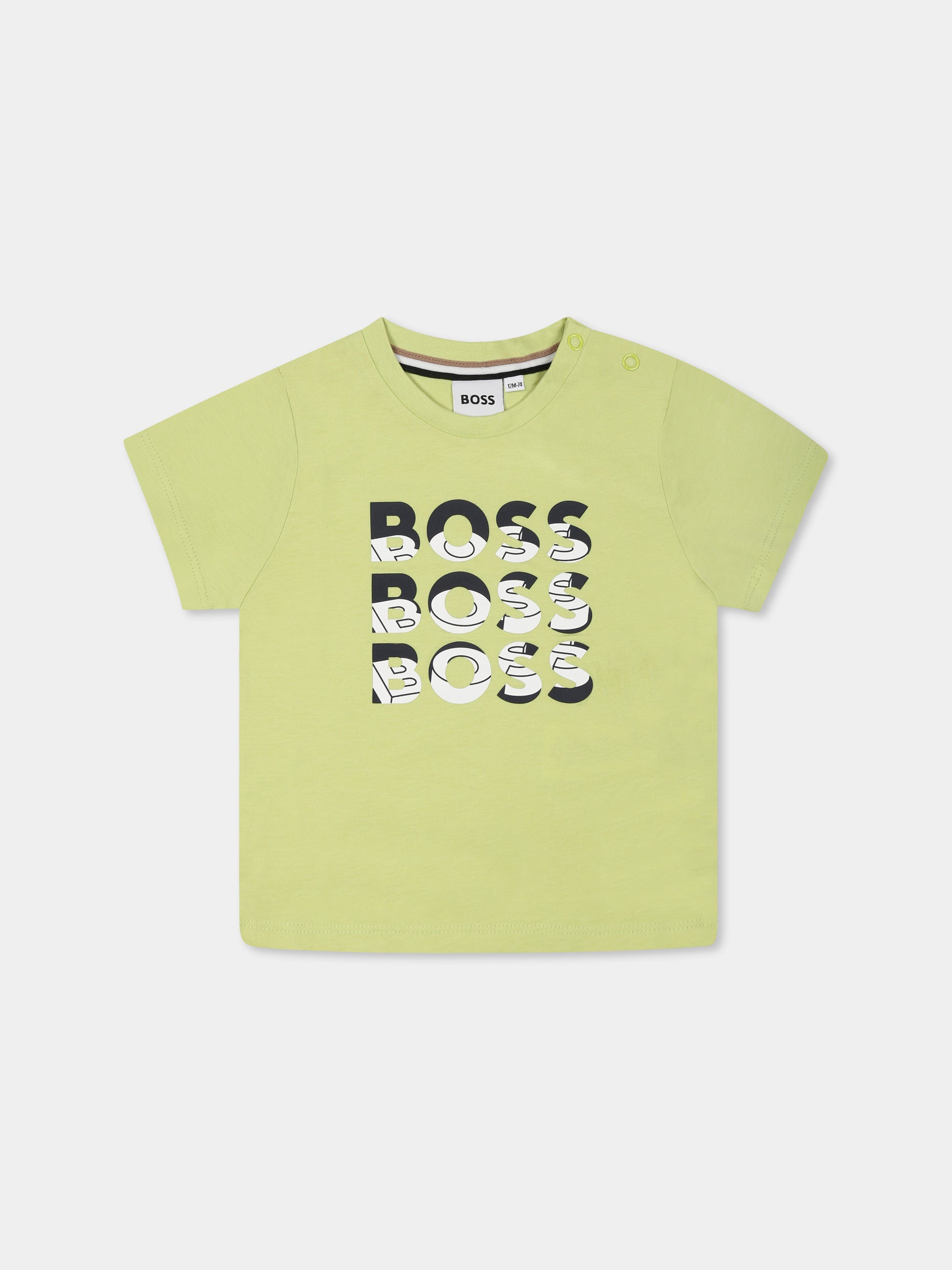 T-shir verde per neonato con logo,Boss,J52113 607