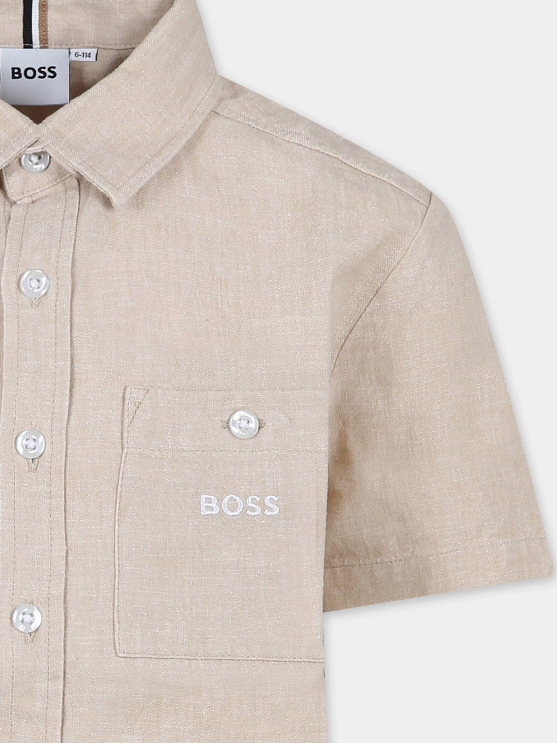 Camicia beige per bambino con logo,Boss,J52008 249