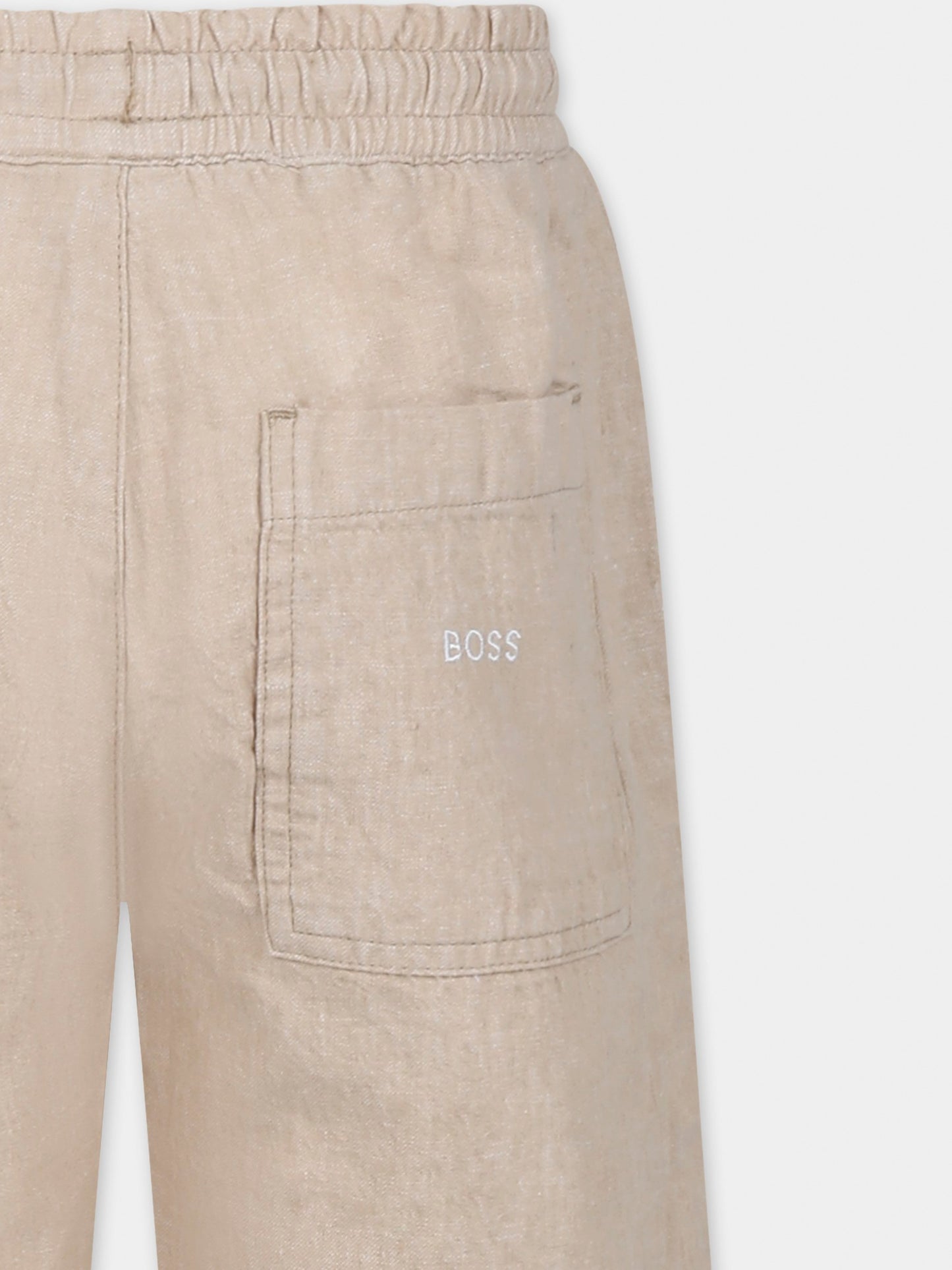 Shorts beige per bambino con logo,Boss,J51988 249