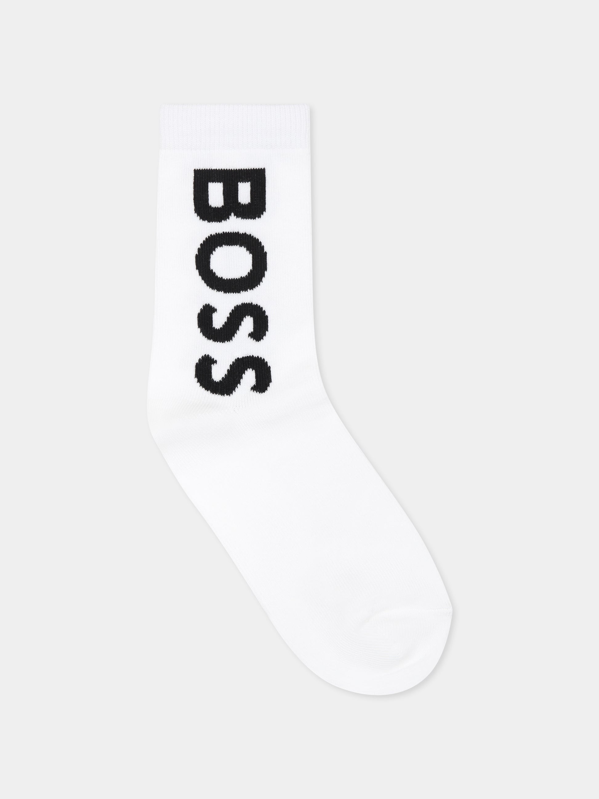 Set calze bianche per bambino con logo,Boss,J51743 10P