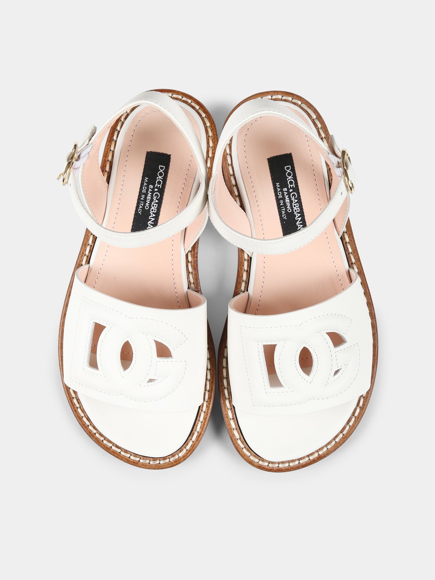 Sandali bianchi per bambina con logo DG,Dolce & Gabbana Kids,D11308 A1223 8S936