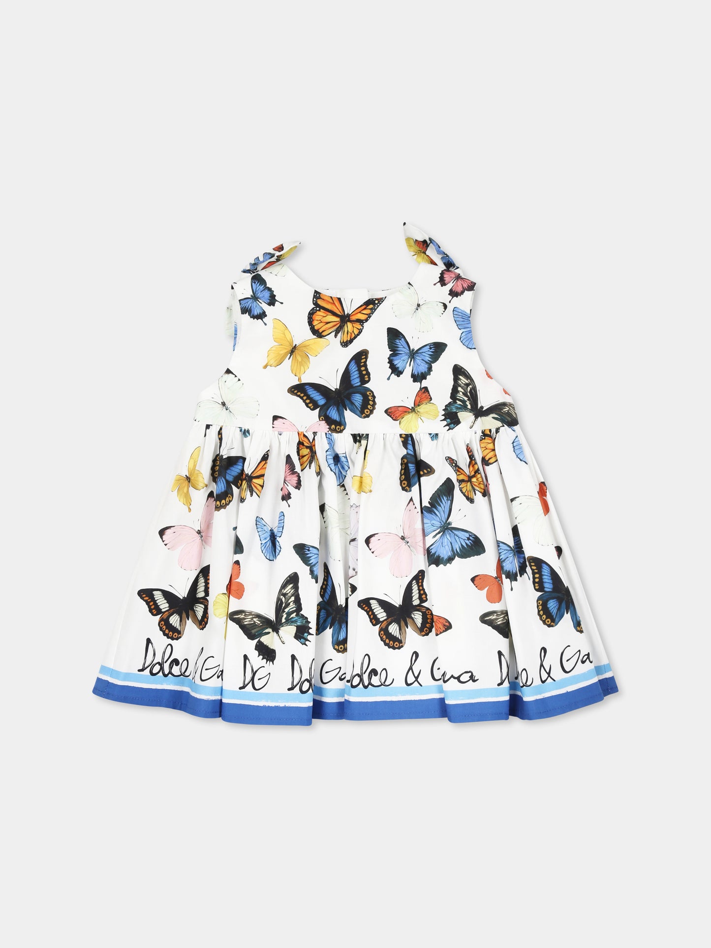 Vestito bianco per neonata con farfalle all over,Dolce & Gabbana Kids,L21N61 FI5KS HB5KB